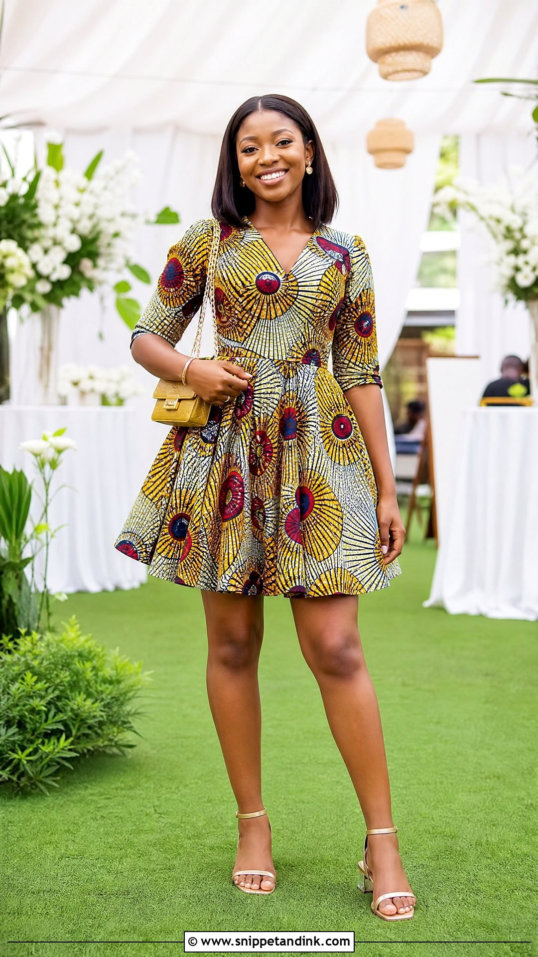 Short Flare Ankara Gown With Sandals - Snippet and Ink - 20 Simple Gown Styles for Materials