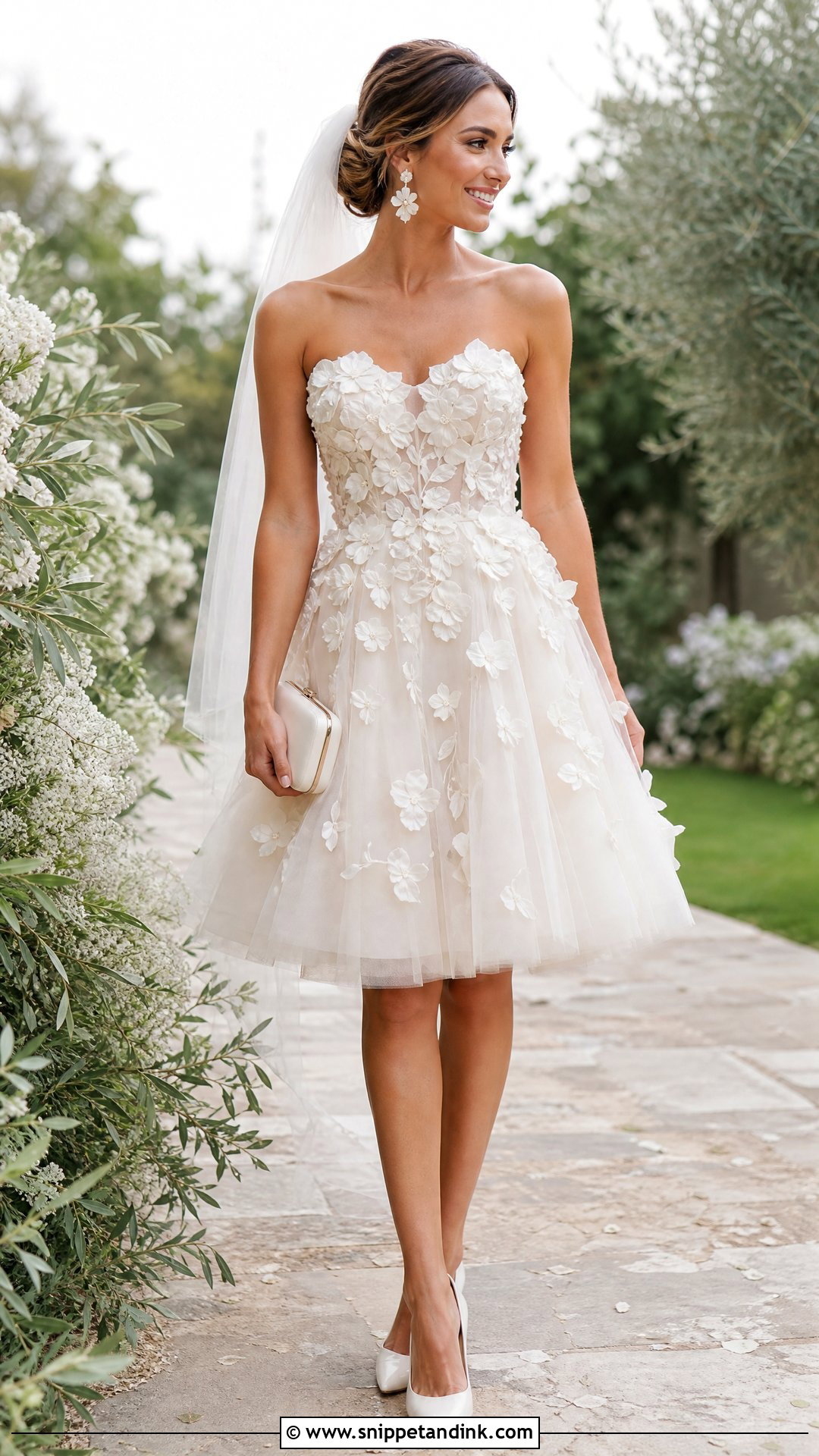 Short Floral Applique Tulle Wedding Dress - Snippet and Ink - 20 Short Tulle Wedding Dress Ideas