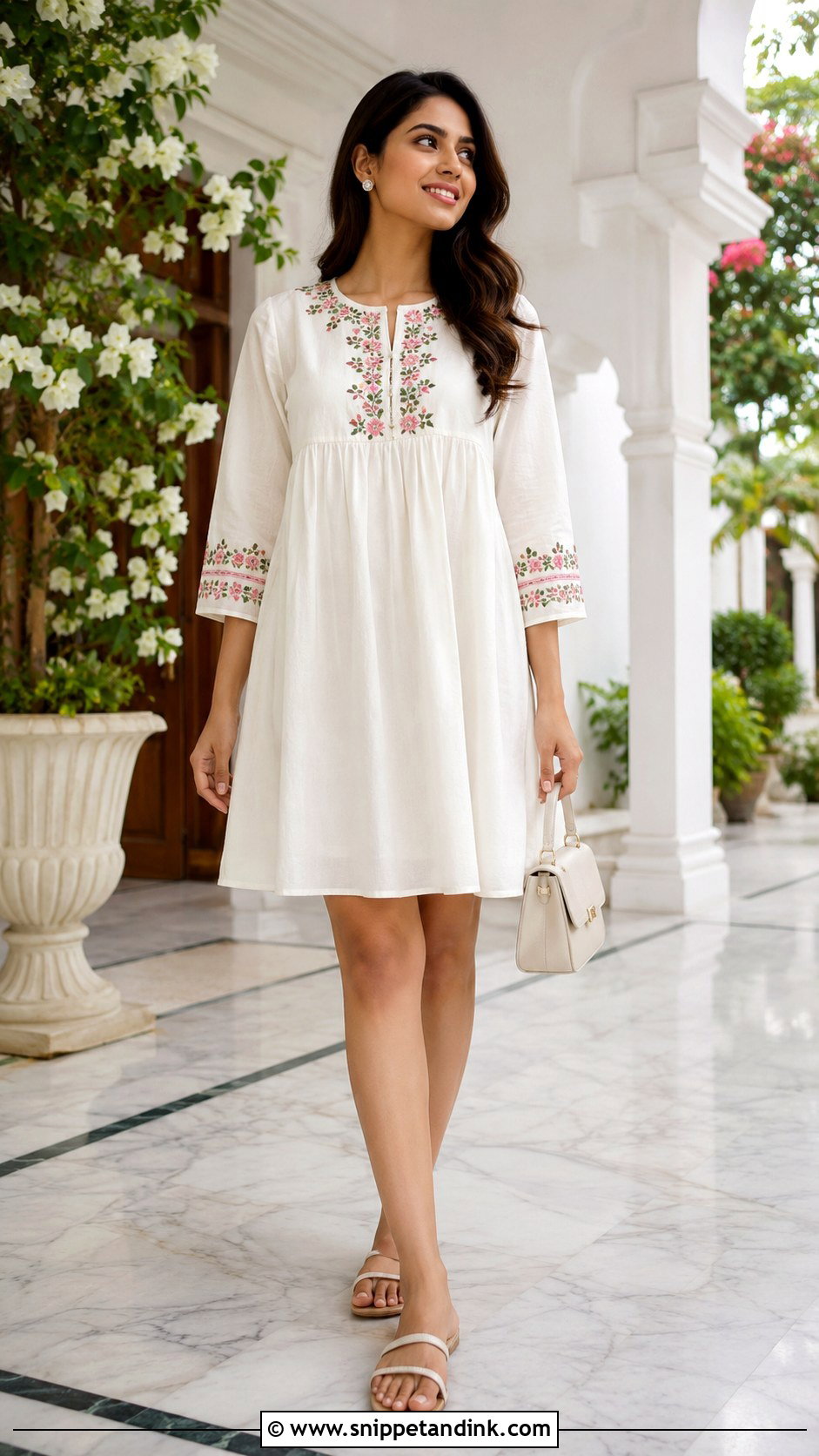 Short Free Gown With Embroidery And Low Sandals - Snippet and Ink - 30 Short Free Gown Ideas