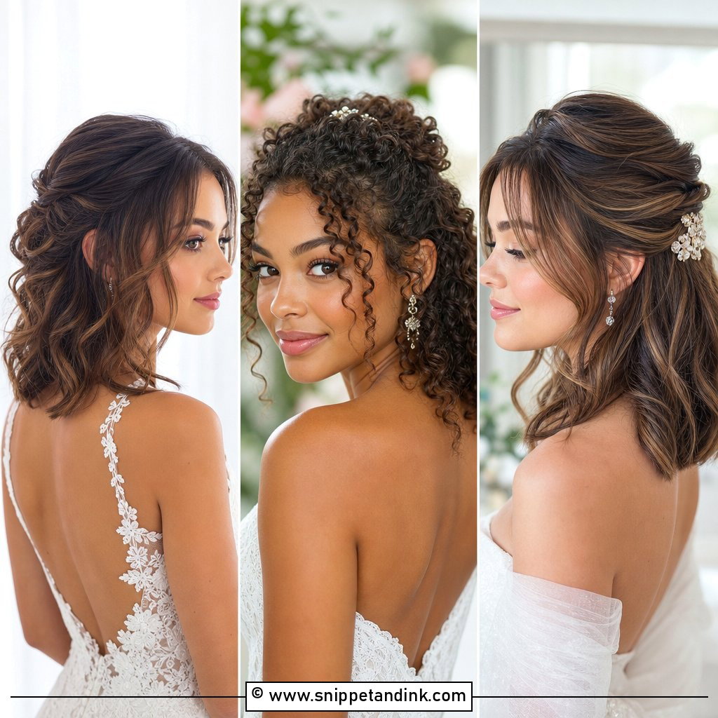 Short Hair Shoulder Length Half-Up Half-Down Wedding Hairstyles