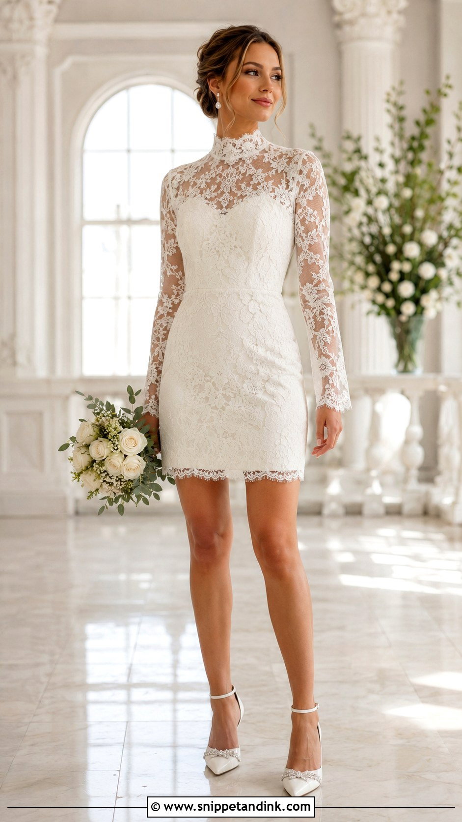 Short High Neck Wedding Dress With Long Sleeves - Snippet and Ink - 25 Short Wedding Dress with Sleeves