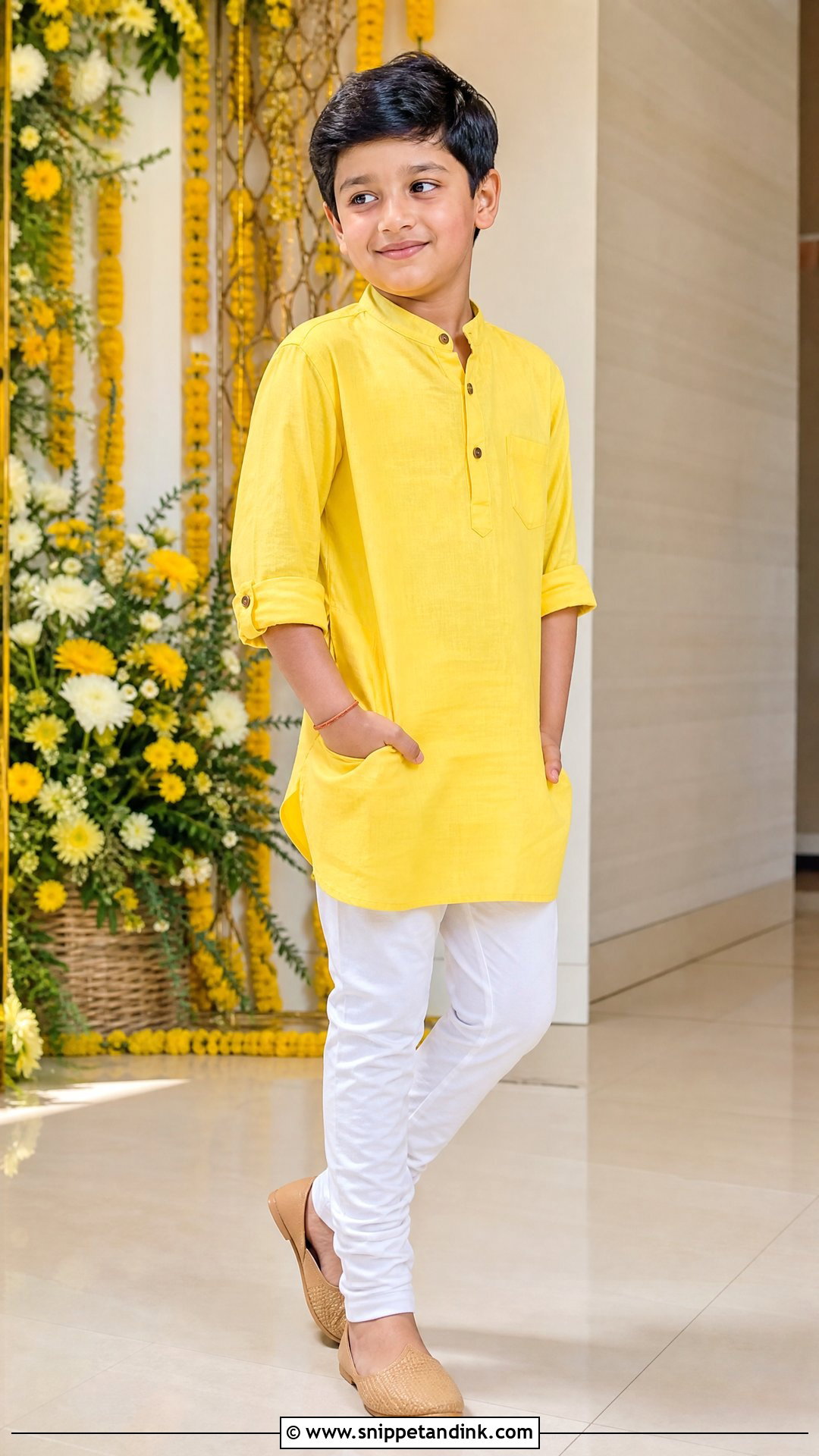 Short Kurta With White Churidar Haldi Outfit - Snippet and Ink - 20 Boys Haldi Outfit Ideas