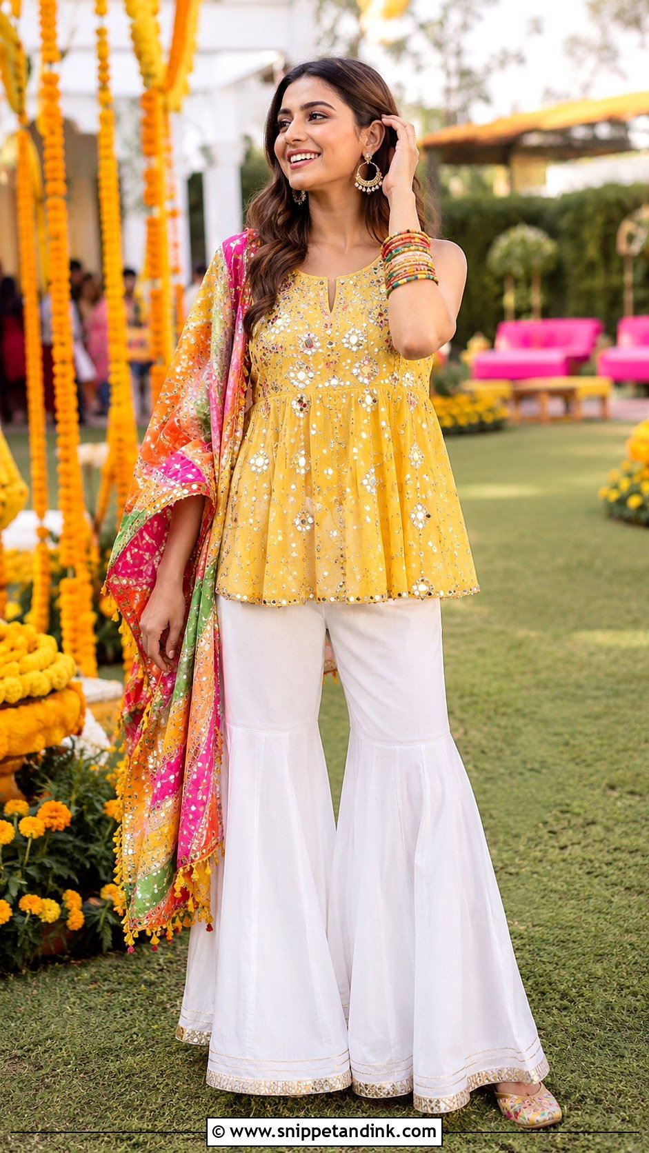 Short Kurti And Flared Pants Haldi Carnival Outfit - Snippet and Ink - 25 Haldi Carnival Outfit Ideas