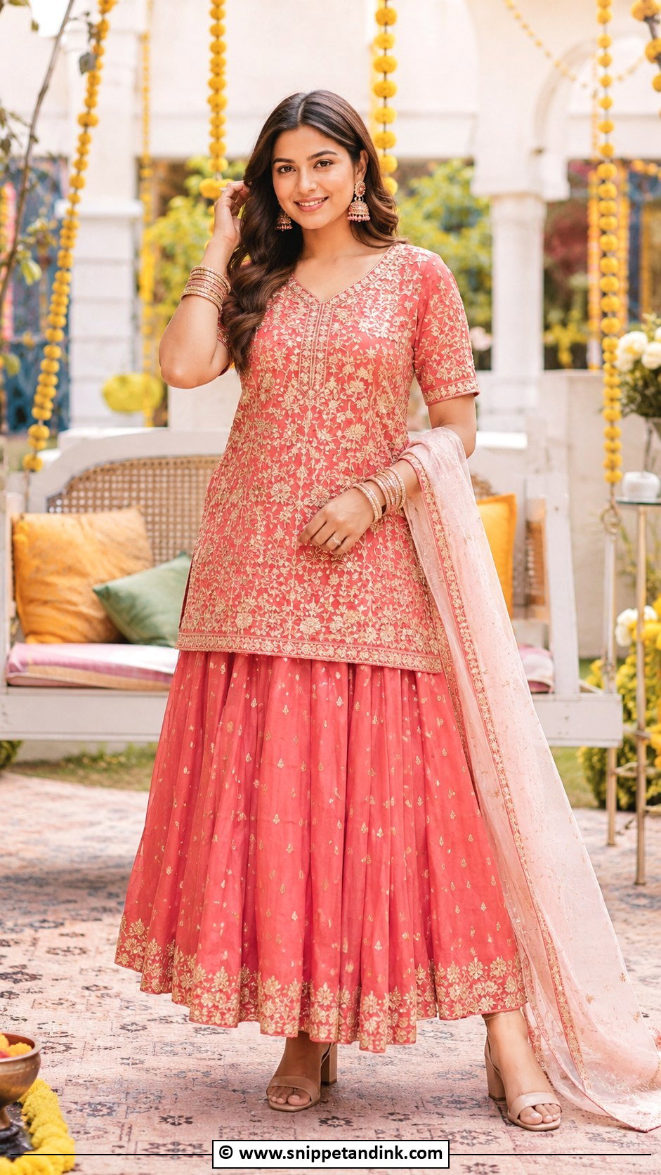Short Kurti And Lehenga Mehendi Outfit For Sister - Snippet and Ink - 30 Mehendi Outfits Sisters