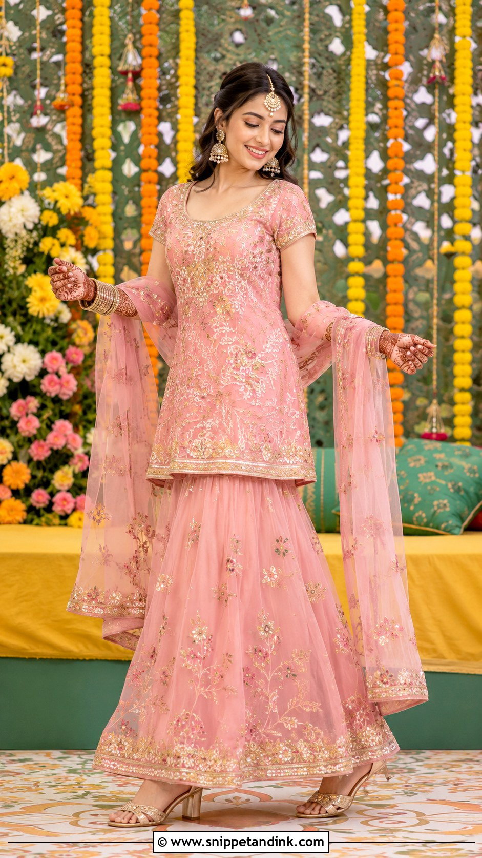 Short Kurti And Lehenga Mehndi Outfit - Snippet and Ink - 30 Mehndi Outfit for Bride Ideas
