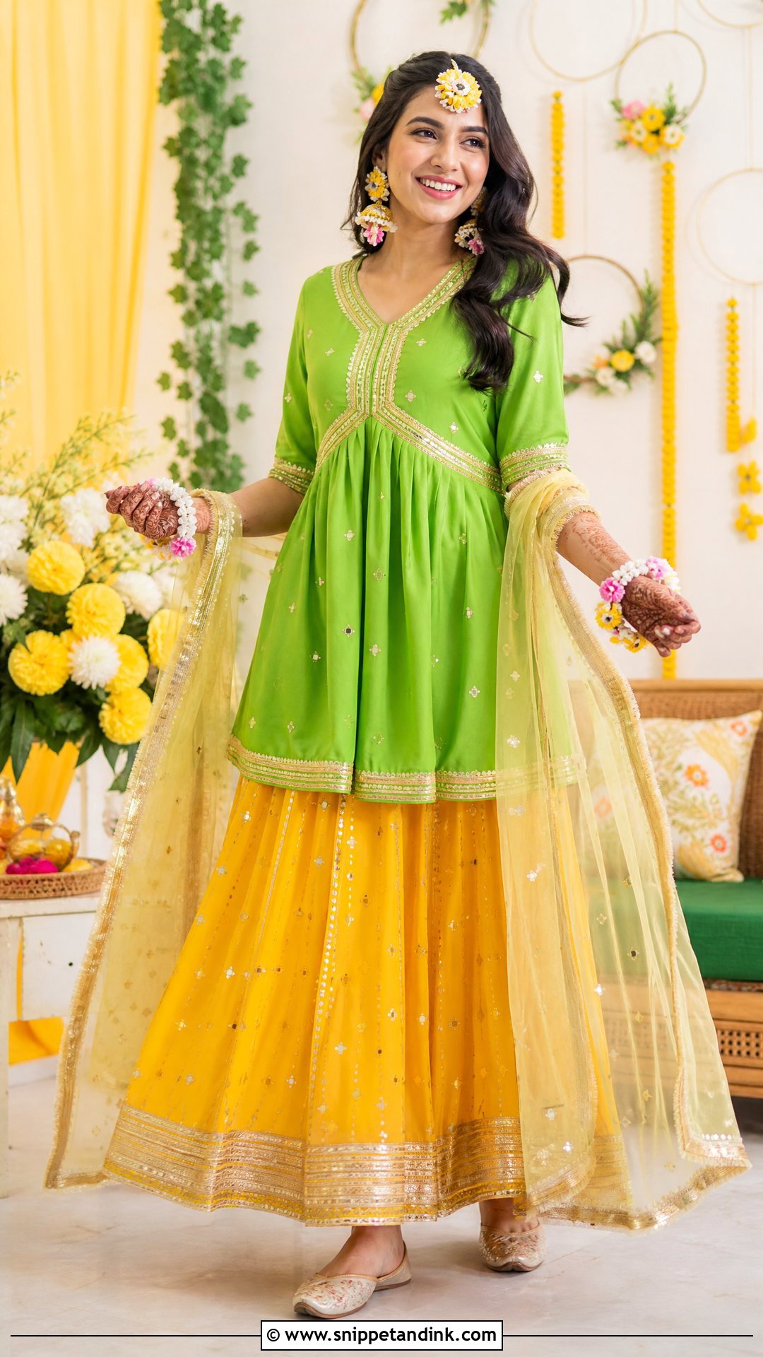 Short Kurti And Skirt For Mehendi Bride - Snippet and Ink - 25 Simple Mehendi Outfits for Bride