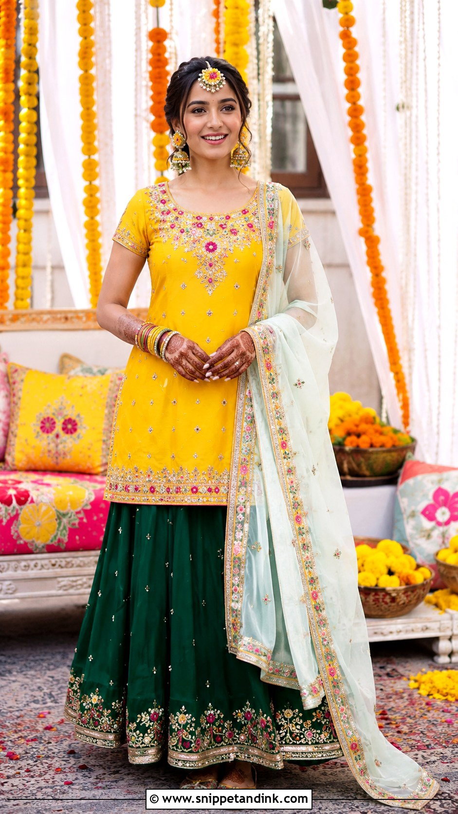 Short Kurti Lehenga For Bride - Snippet and Ink - 25 Mehndi Dress Ideas for Bride