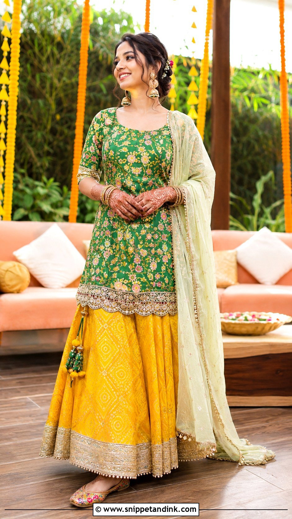 Short Kurti Lehenga Mehandi Dress for Bride - Snippet and Ink - 25 Mehandi Dress for Bride Ideas