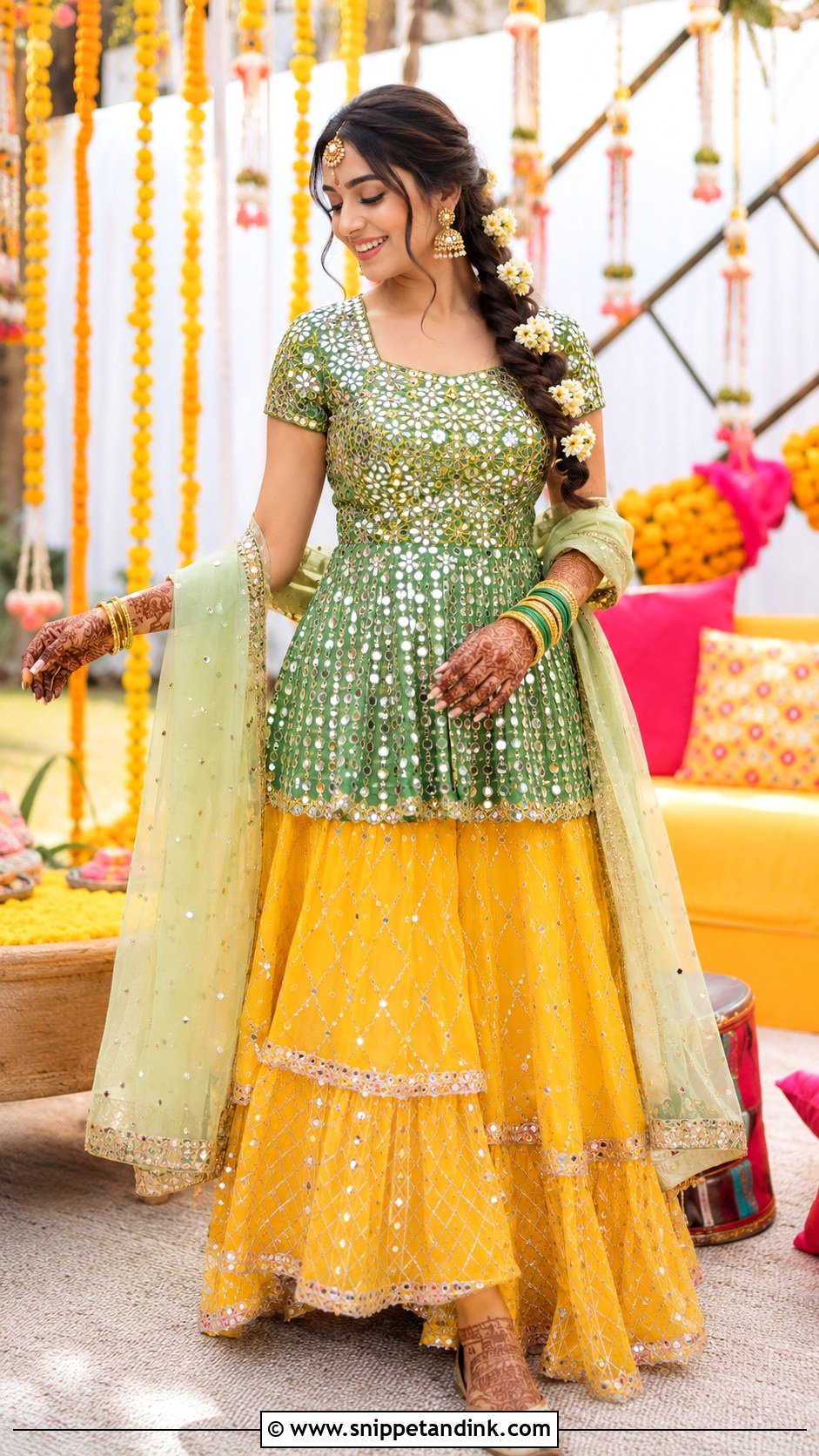 Short Kurti Lehenga Mehandi Outfit - Snippet and Ink - 25 Indian Bridal Mehandi Outfits Brides