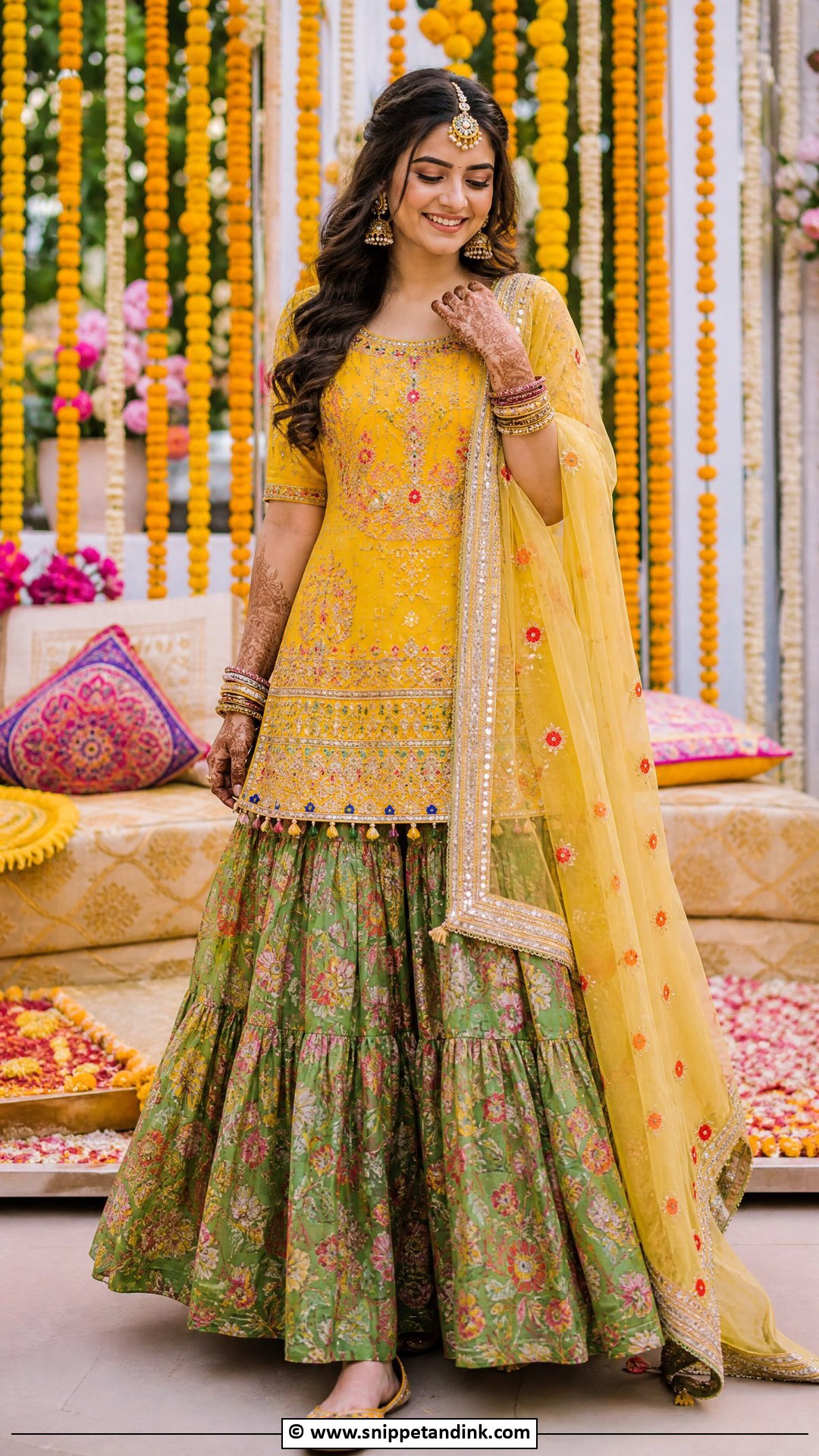 Short Kurti Lehenga Mehndi Dress For Bride - Snippet and Ink - 35 Mehndi Dress for Bride Ideas