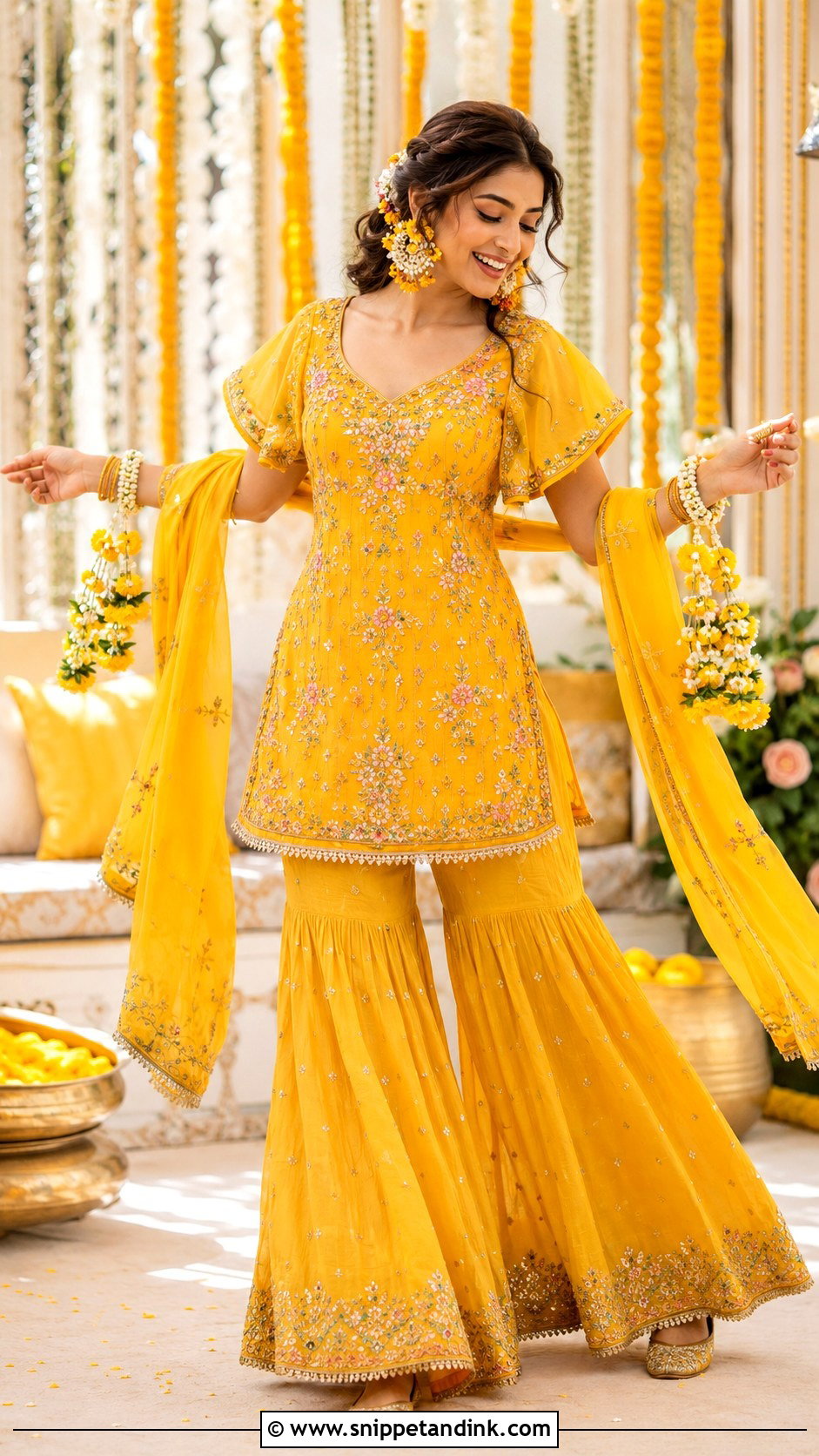 Short Kurti Sharara For Haldi Bride - Snippet and Ink - 25 Outfit for Haldi Function for Bride Ideas