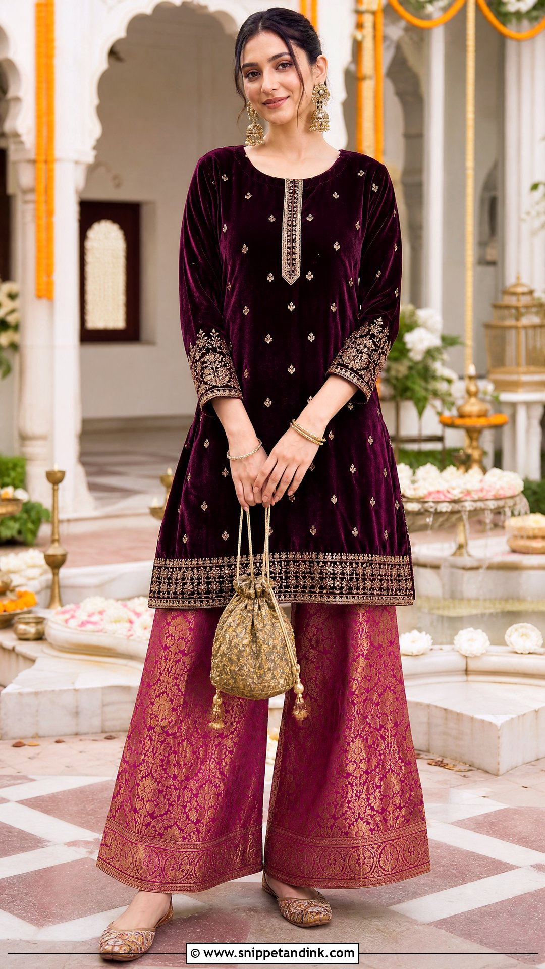 Short Kurti With Brocade Palazzo Pants - Snippet and Ink - 20 Palazos Outfit Indian Wedding Ideas