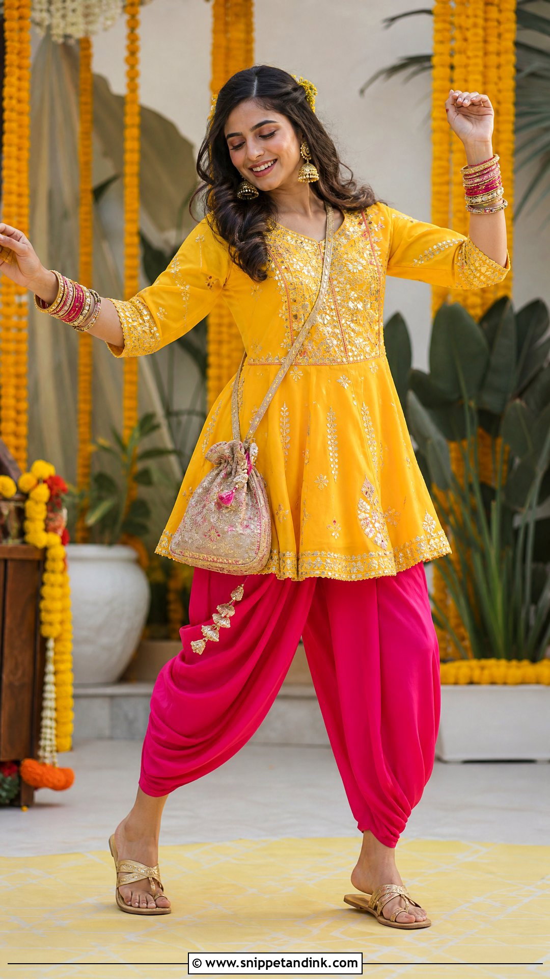 Short Kurti With Dhoti Shalwar Haldi Outfit - Snippet and Ink - 20 Pakistani Haldi Outfit Ideas