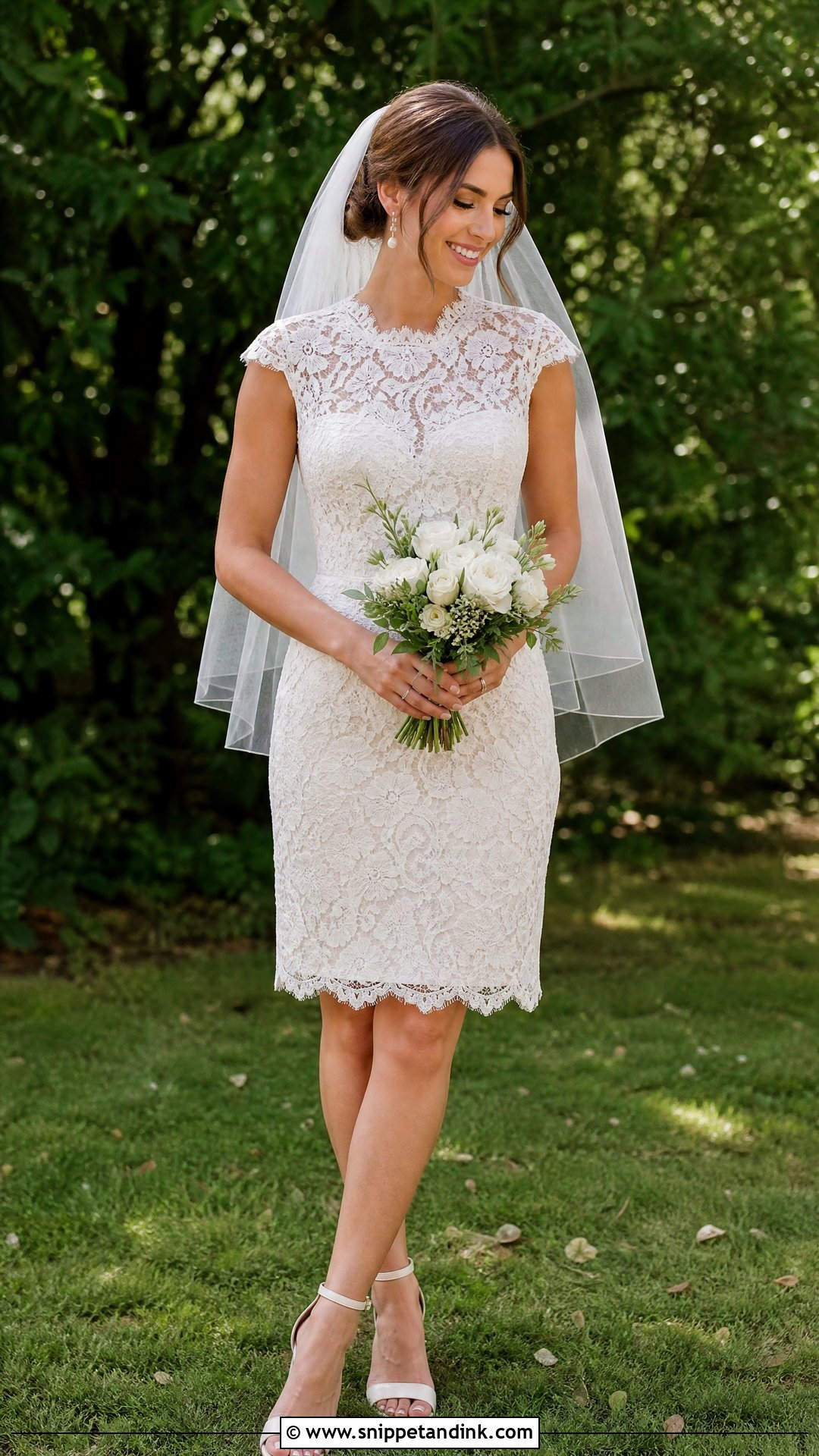 Short Lace Bride Dress With Block Heels - Snippet and Ink - 25 Short Bride Dress Ideas