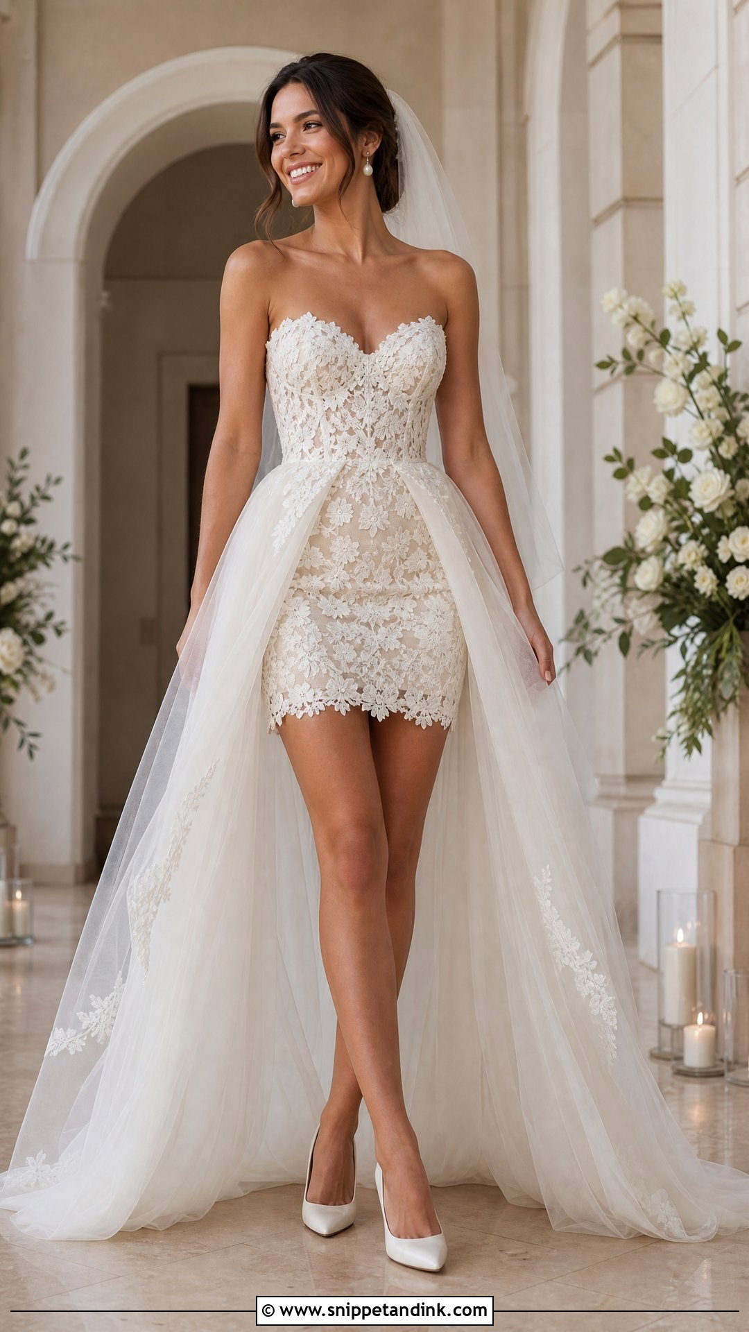 Short Lace Wedding Dress With Detachable Overskirt - Snippet and Ink - 25 Short Lace Wedding Dress Ideas