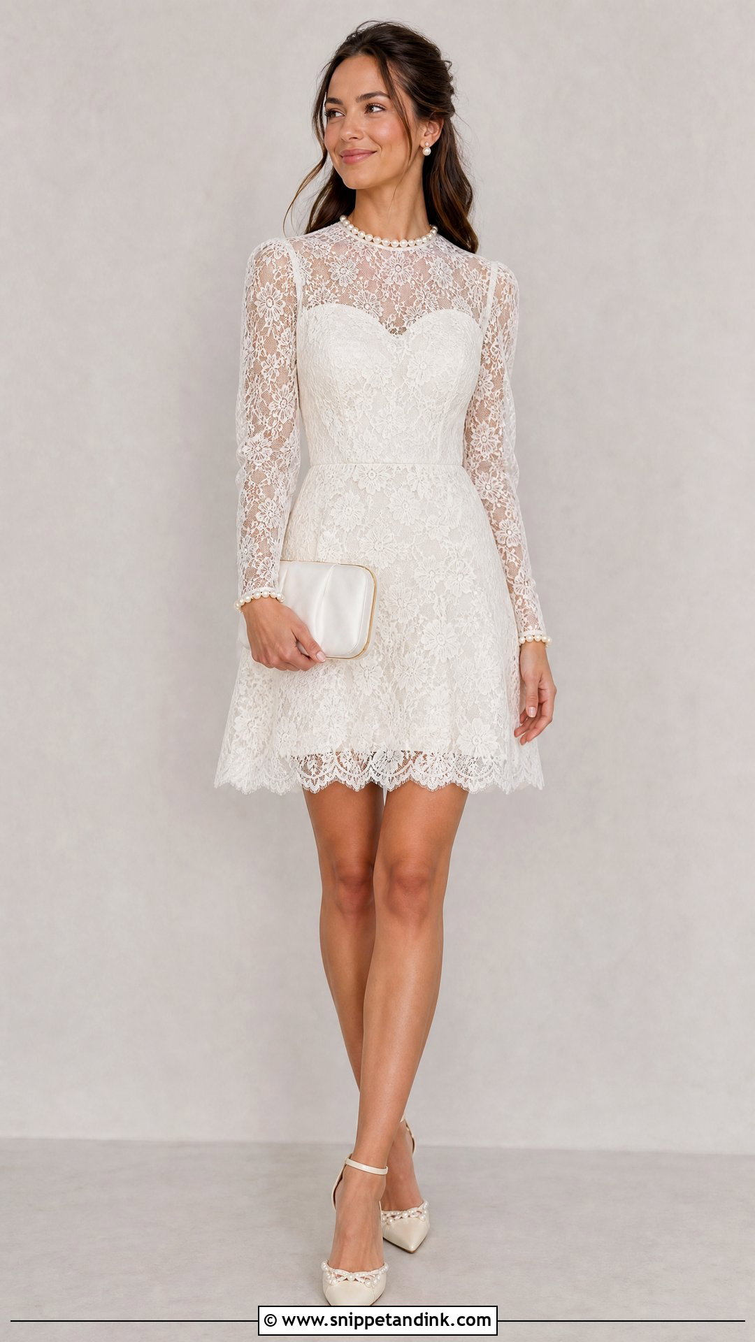 Short Lace Wedding Dress With Pearl Details - Snippet and Ink - 25 Short Lace Wedding Dress Ideas
