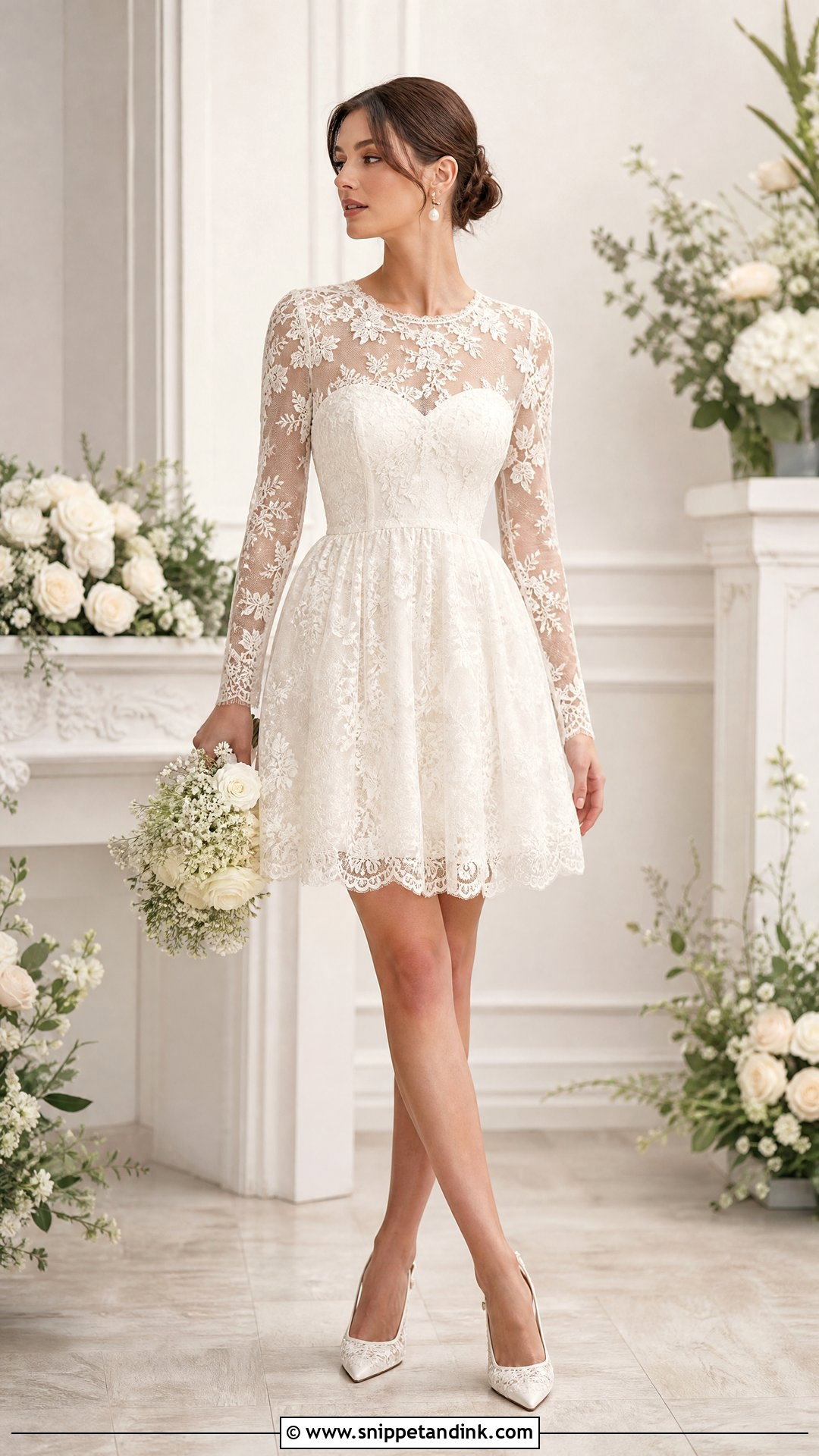 Short Lace Wedding Dress With Sheer Sleeves - Snippet and Ink - 25 Short Lace Wedding Dress Ideas