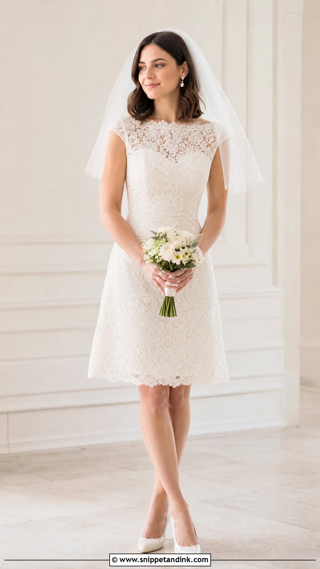 Short Lace Wedding Dress With Simple Veil - Snippet and Ink - 25 Short Lace Wedding Dress Ideas