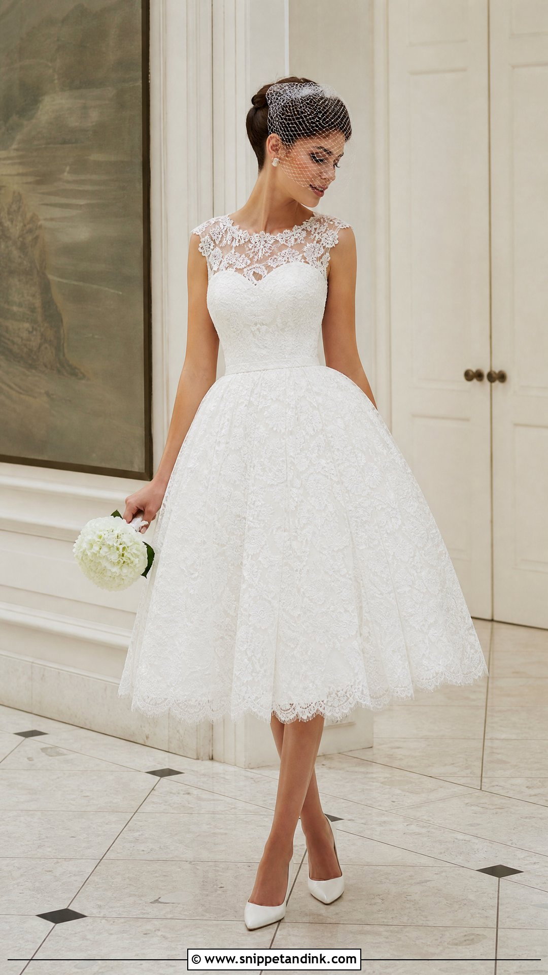 Short Lace Wedding Dress With Tea Length Skirt - Snippet and Ink - 25 Short Lace Wedding Dress Ideas