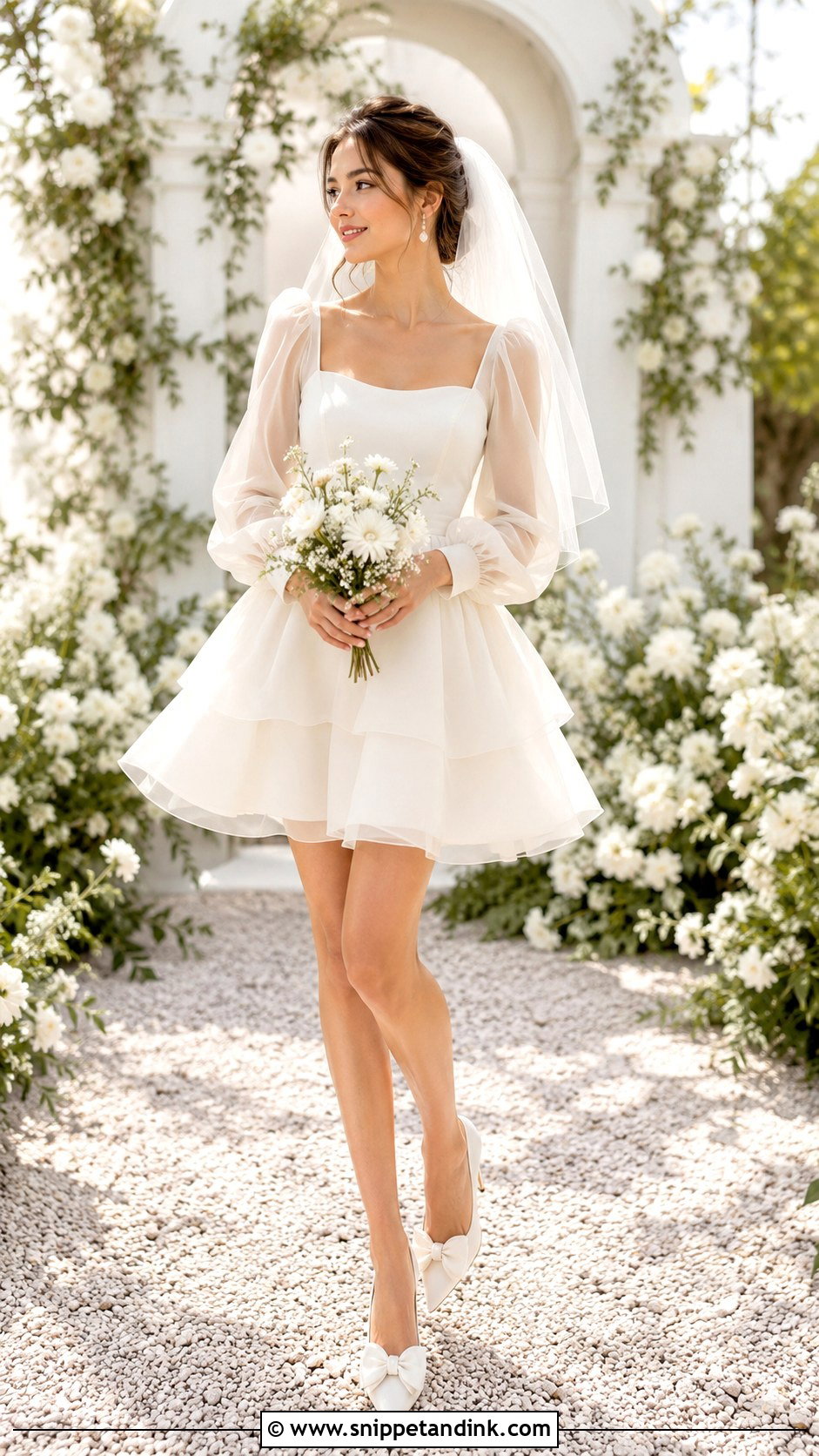 Short Organza Wedding Dress With Bow Shoes - Snippet and Ink - 25 Short Vintage Wedding Dress Ideas