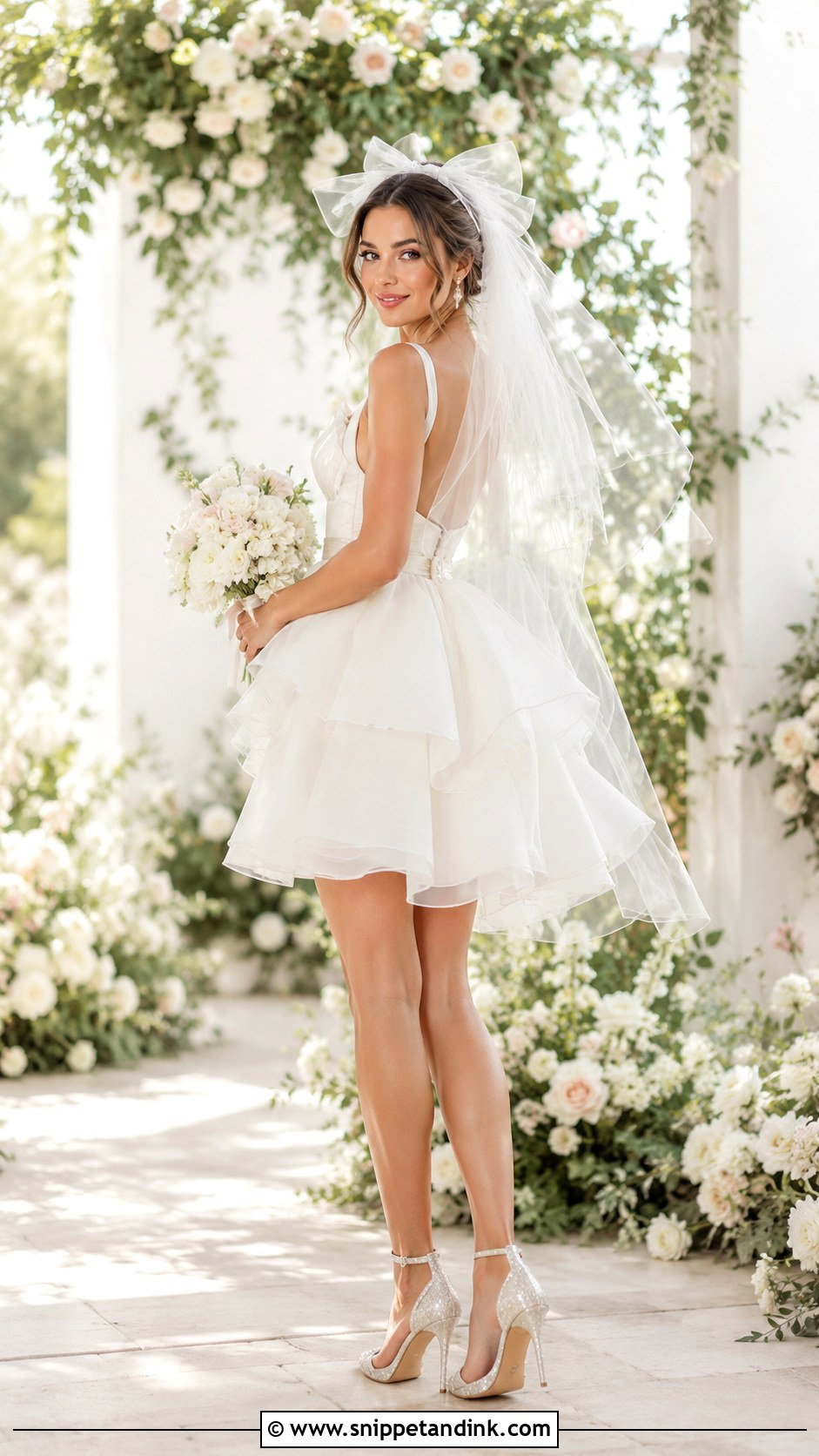 Short Organza Wedding Dress With Crystal Heels - Snippet and Ink - 25 Short Elegant Wedding Dress Ideas