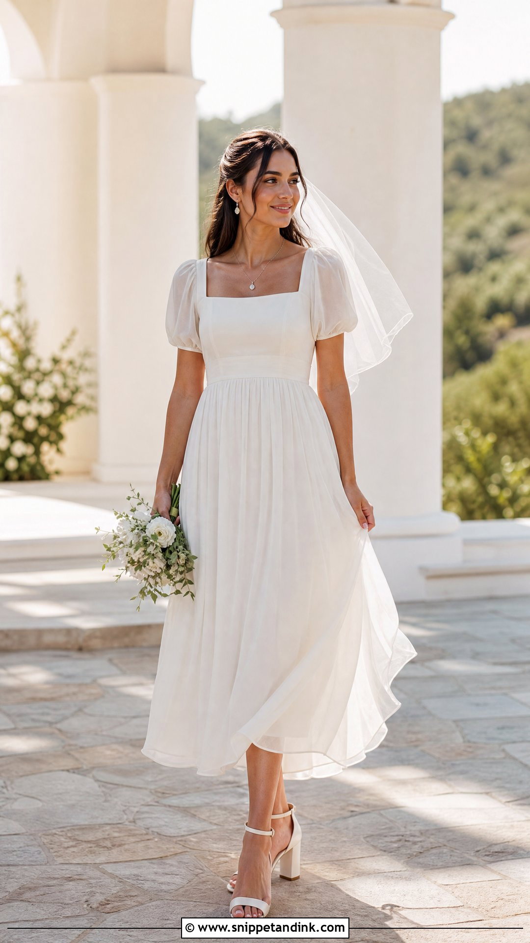 Short Puff Sleeve Empire Waist Wedding Dress - Snippet and Ink - 20 Pretty Wedding Dresses with Sleeves