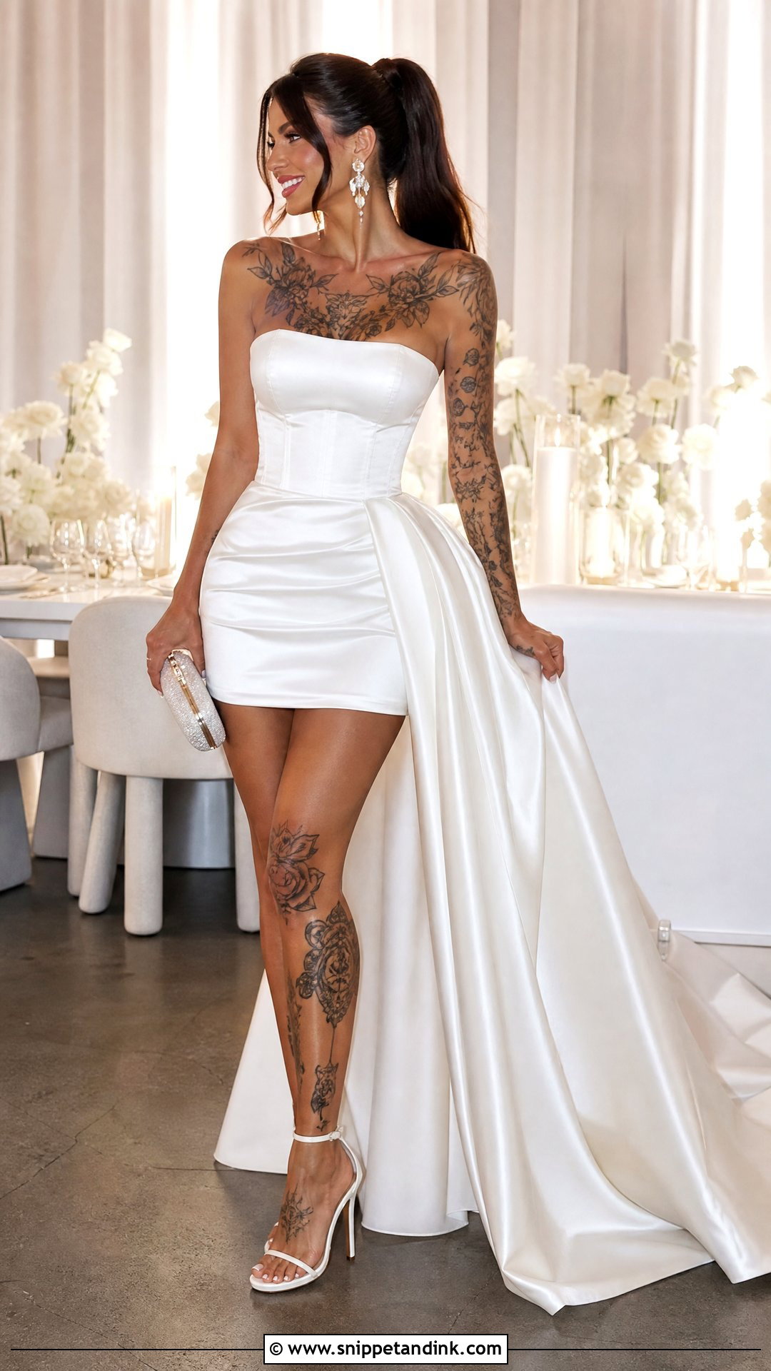 Short Reception Wedding Dress - Snippet and Ink - 20 Wedding Dresses Tattooed Women