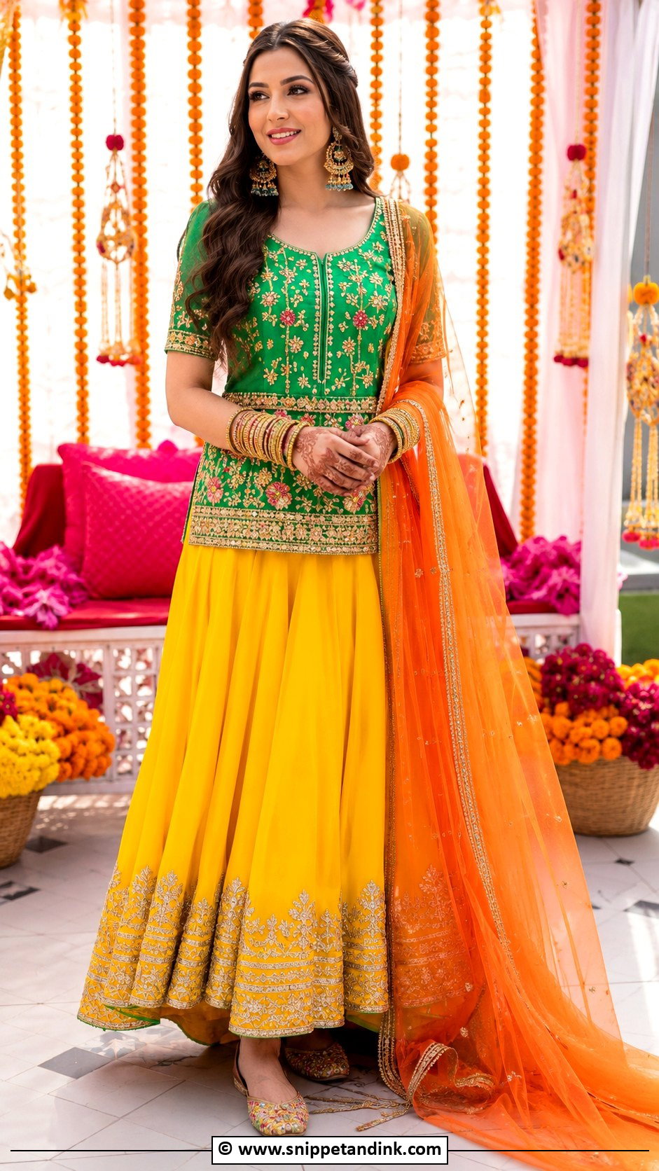 Short Shirt With Lehenga Mehndi Dress - Snippet and Ink - 30 Pakistani Mehndi Dresses