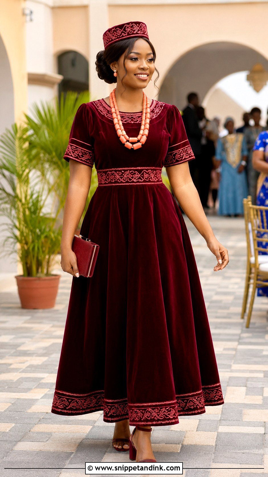 Short Sleeve Bamenda Toghu A Line Dress - Snippet and Ink - 20 Bamenda Traditional Wedding Dress Ideas