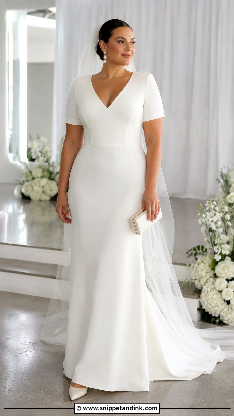 Short Sleeve Crepe Wedding Dress - Snippet and Ink - 20 Curvy Wedding Dress Sleeves