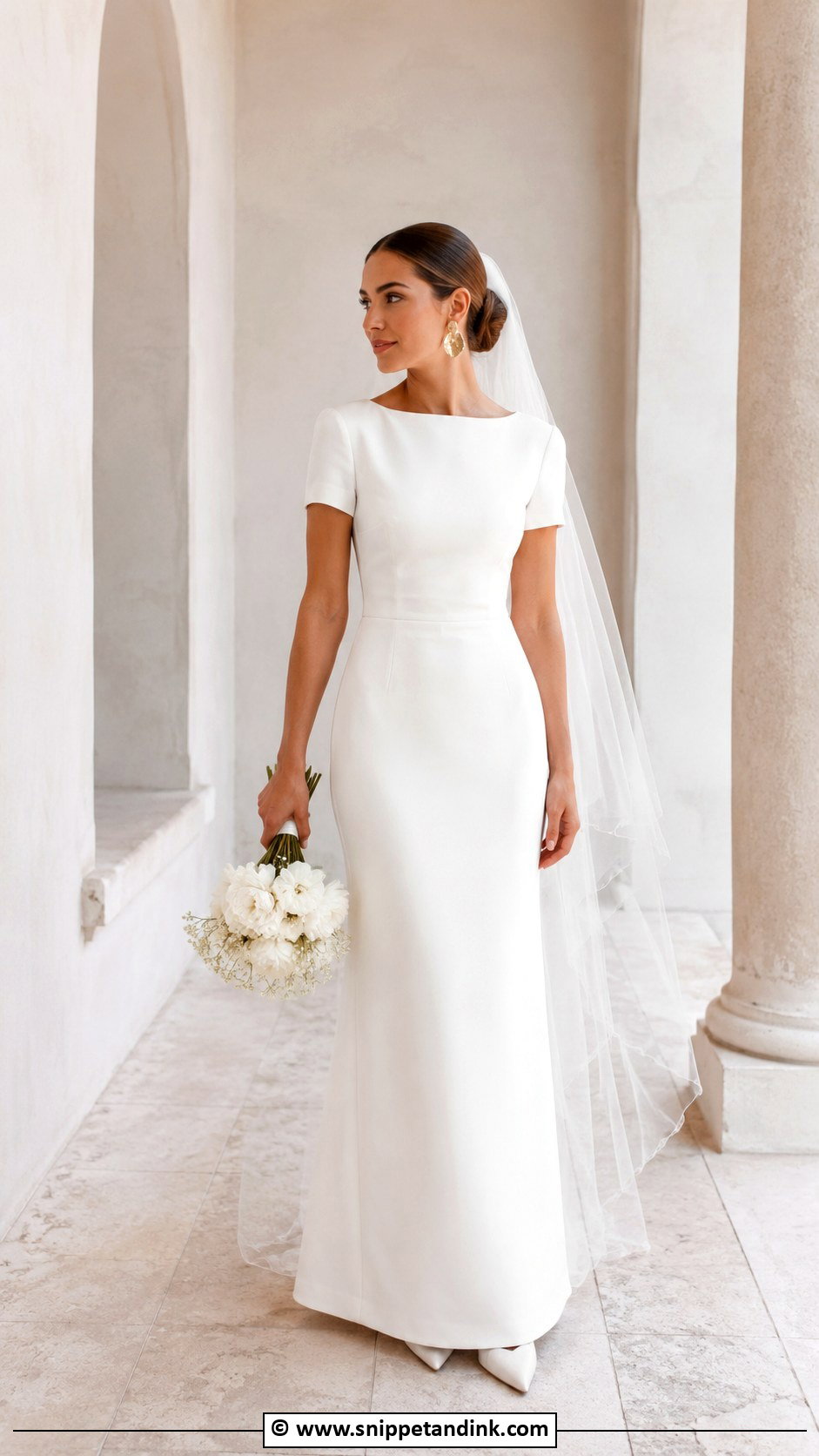 Short Sleeve Crepe Wedding Dress - Snippet and Ink - 30 Short Sleeve Wedding Dress Ideas