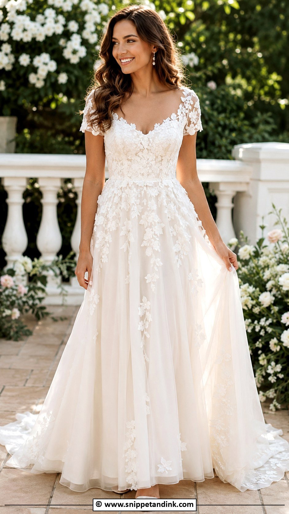 Short Sleeve Floral Wedding Dress - Snippet and Ink - 30 Short Sleeve Wedding Dress Ideas