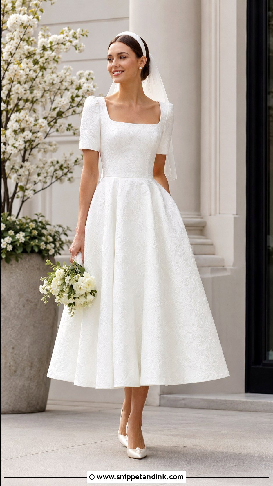 Short Sleeve Jacquard Wedding Dress - Snippet and Ink - 20 Romantic Wedding Dress with Sleeves