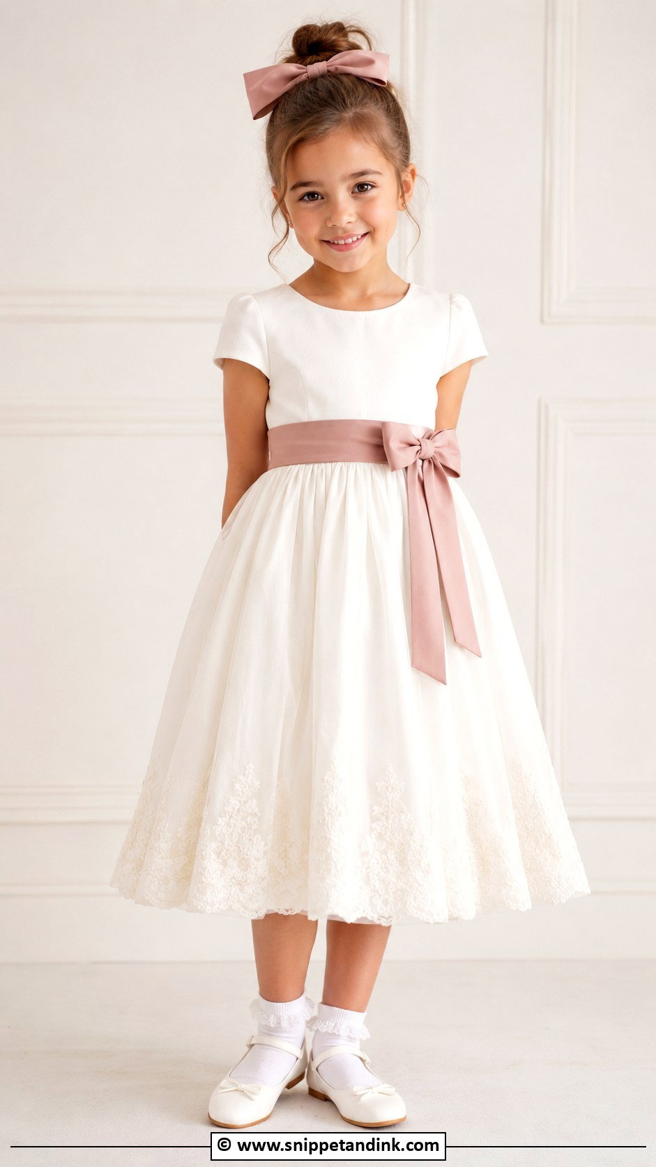 Short Sleeve Kids Wedding Dress With Ribbon Sash - Snippet and Ink - 25 Wedding Dress for Kids Ideas