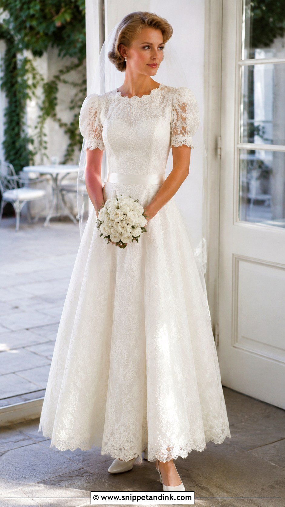Short Sleeve Lace 1982 Wedding Dress - Snippet and Ink - 20 1982 Wedding Dresses