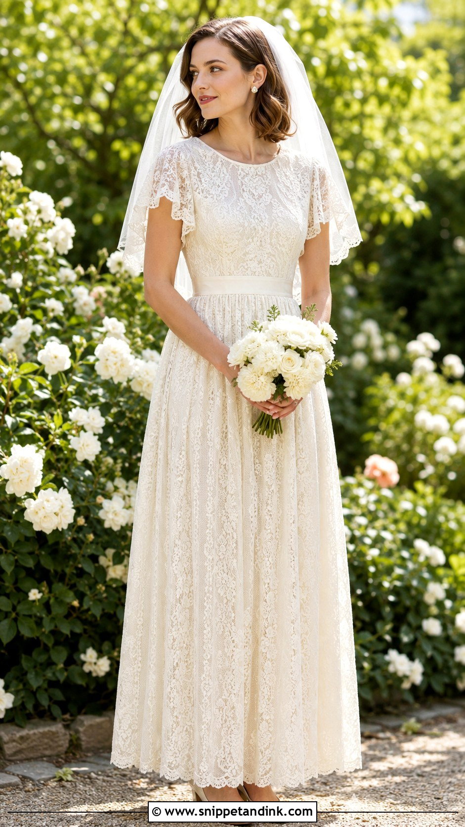 Short Sleeve Lace 70s Wedding Dress - Snippet and Ink - 20 70s Wedding Dresses