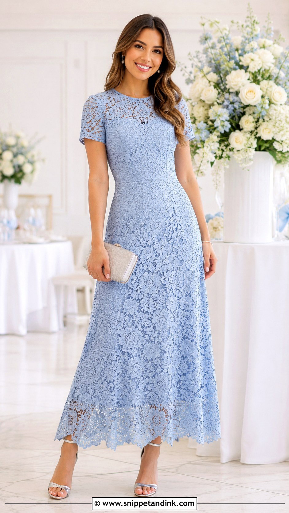 Short Sleeve Lace Gown Outfit - Snippet and Ink - 25 Sample Lace Gown Styles