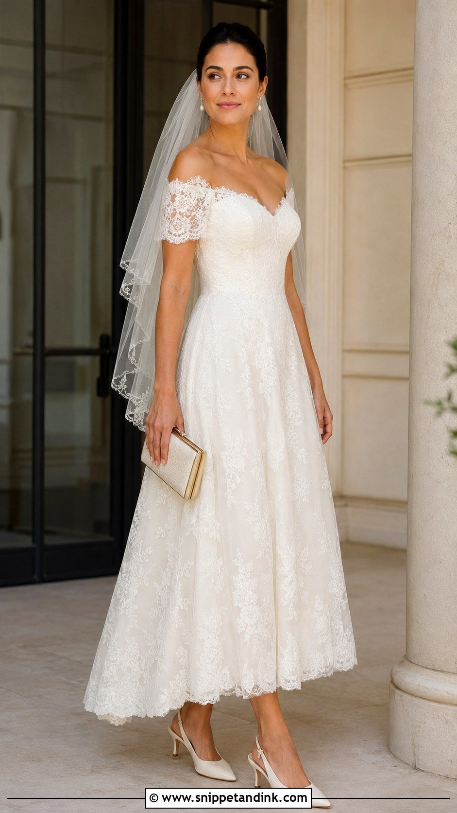 Short Sleeve Lace Off Shoulder Wedding Dress - Snippet and Ink - 20 Lace Off Shoulder Wedding Dress Ideas