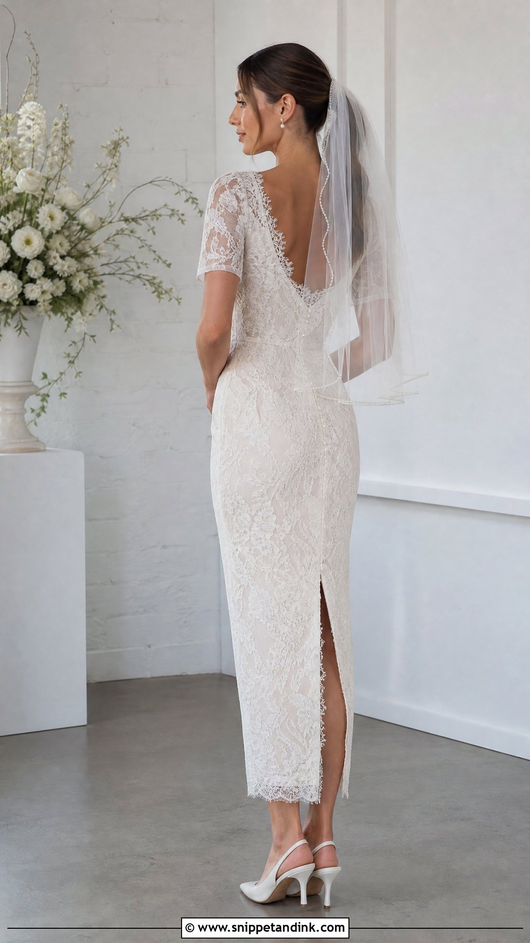 Short Sleeve Lace Sheath Wedding Dress - Snippet and Ink - 20 Tight Wedding Dress with Sleeves