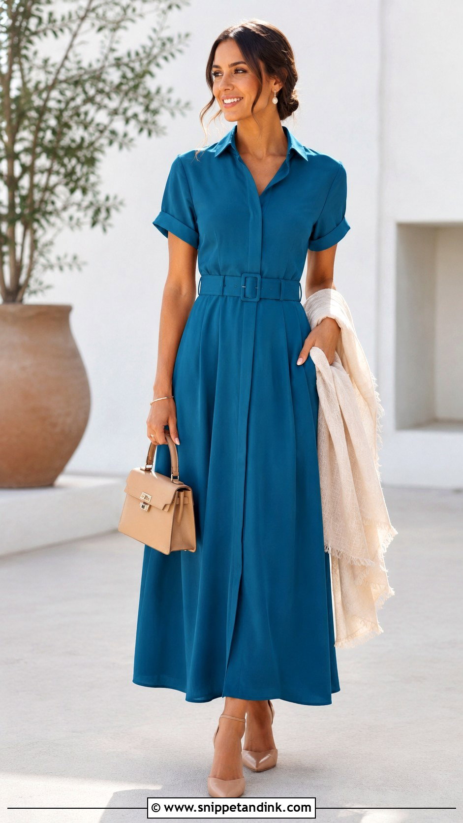 Short Sleeve Long Shirt Dress With Slingback Heels - Snippet and Ink - 20 Long Shirt Dress for Wedding Ideas