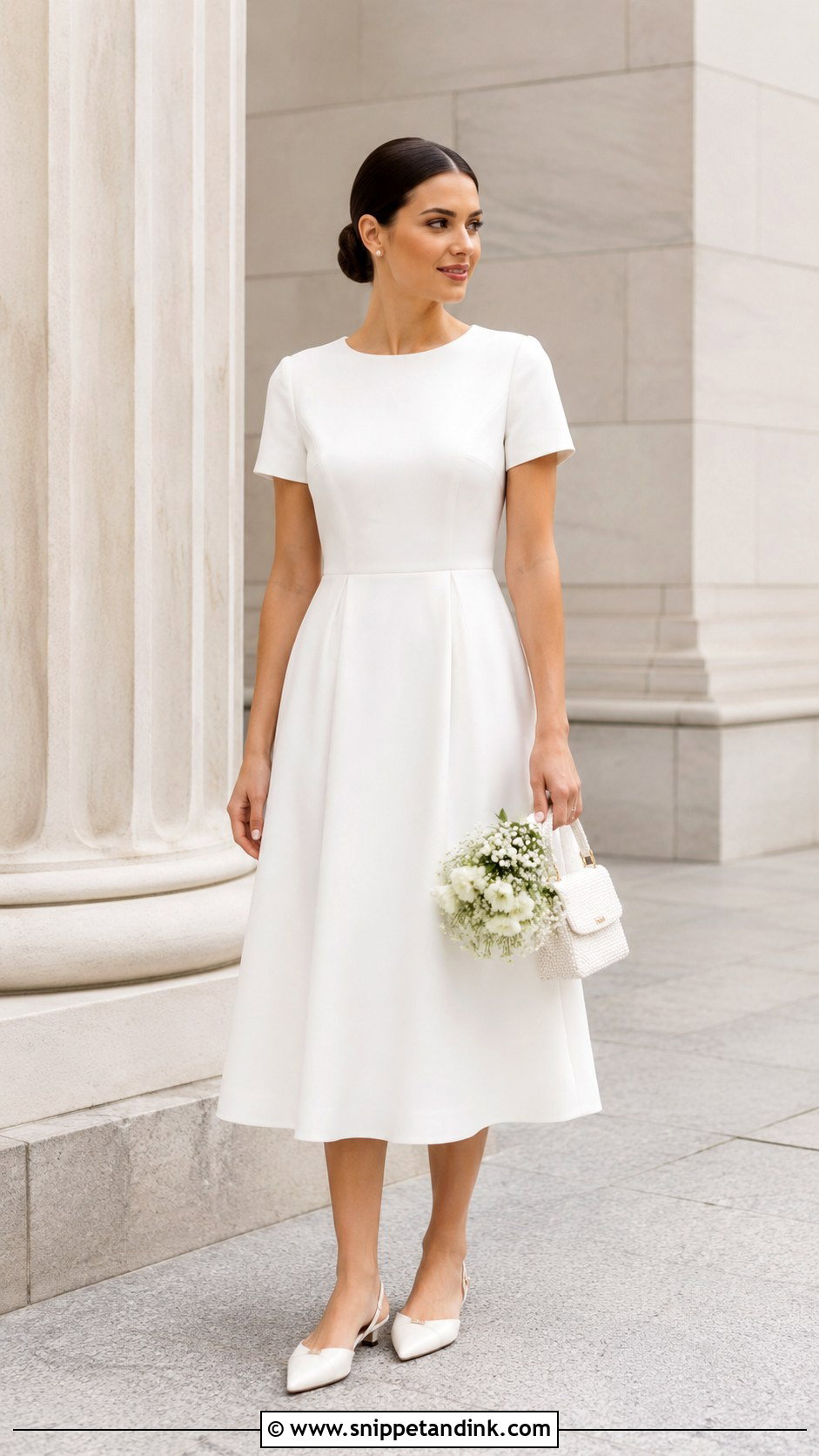 Short Sleeve Midi Civil Wedding Dress With Slingback Flats - Snippet and Ink - 25 Civil Wedding Dress Simple Midi Ideas