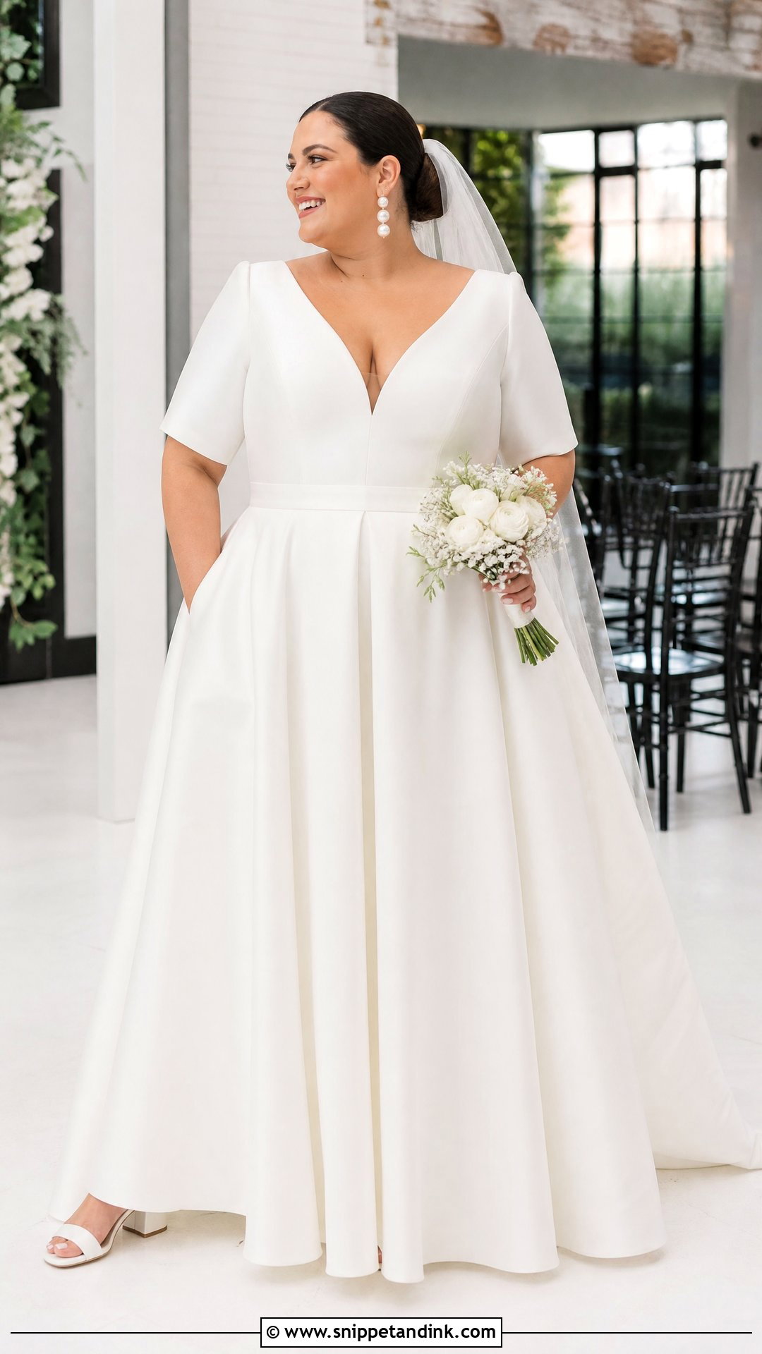 Short Sleeve Mikado Plus Size Wedding Gown - Snippet and Ink - 20 Plus Size Wedding Gowns with Sleeves
