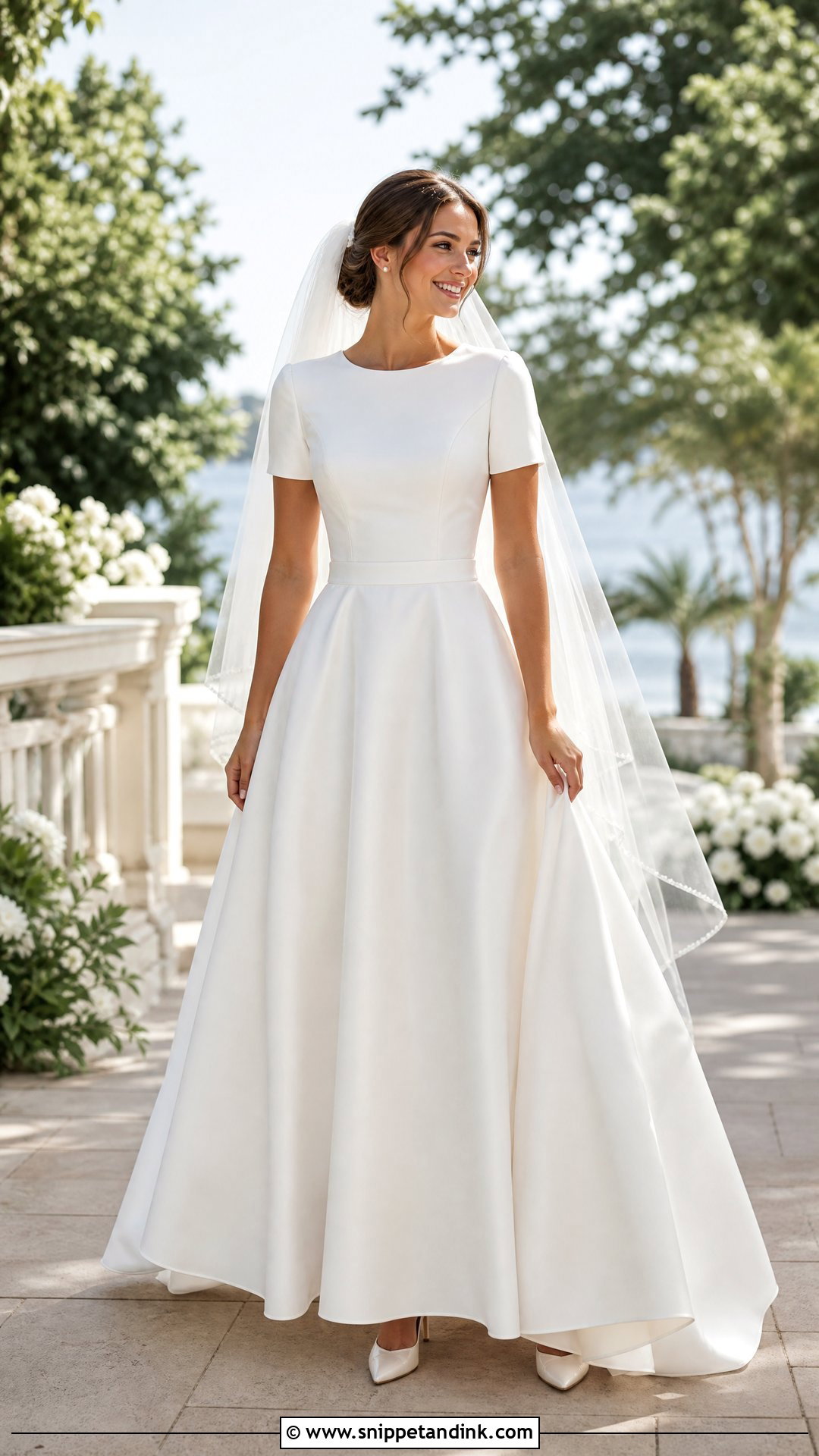 Short Sleeve Satin Wedding Dress - Snippet and Ink - 25 Modest Old Money Wedding Dress Ideas