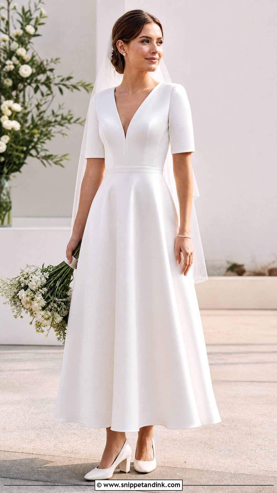 Short Sleeve Satin Wedding Gown - Snippet and Ink - 20 Satin Wedding Gown with Sleeves