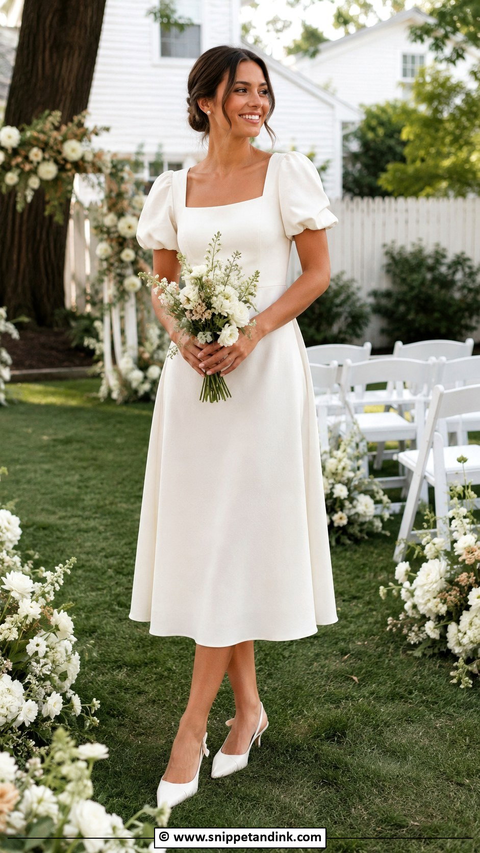 Short Sleeve Wedding Dress With Slingback Shoes - Snippet and Ink - 30 Backyard Wedding Dress Ideas