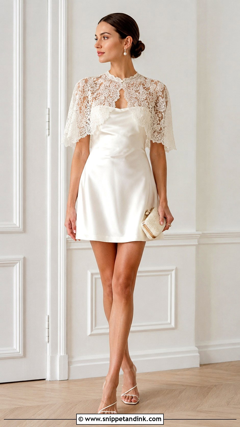 Short Slip Wedding Dress With Lace Capelet - Snippet and Ink - 25 Short Vintage Wedding Dress Ideas