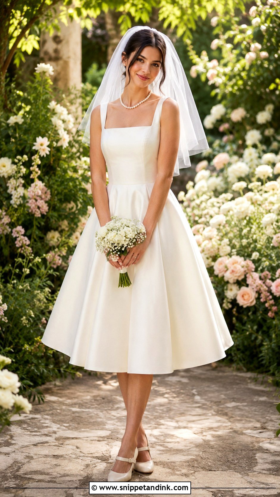 Short Tea Length Wedding Dress With Mary Janes - Snippet and Ink - 25 Short Vintage Wedding Dress Ideas