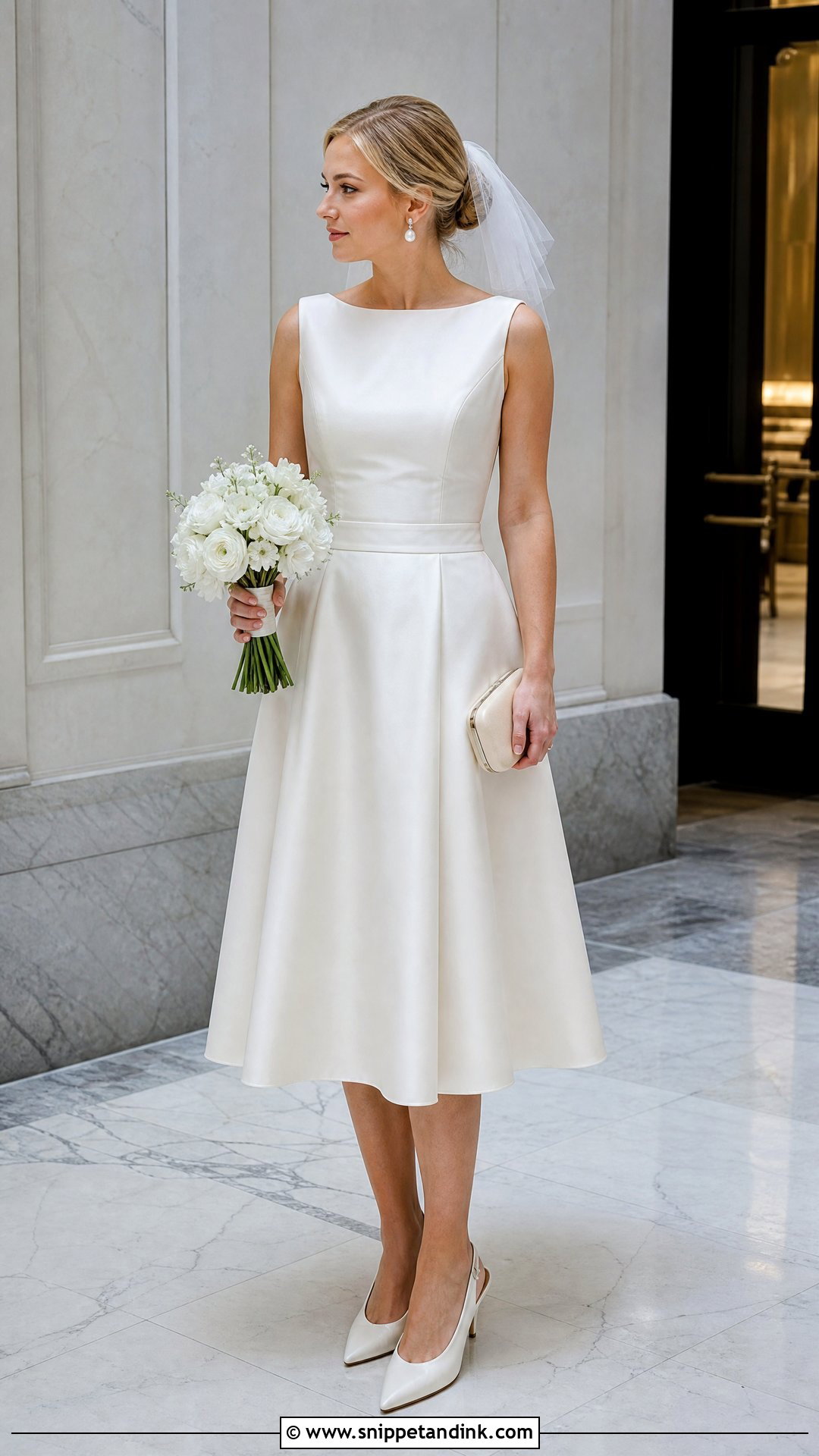 Short Veil Cap With Bridal Midi Dress - Snippet and Ink - 20 Wedding Cap Ideas