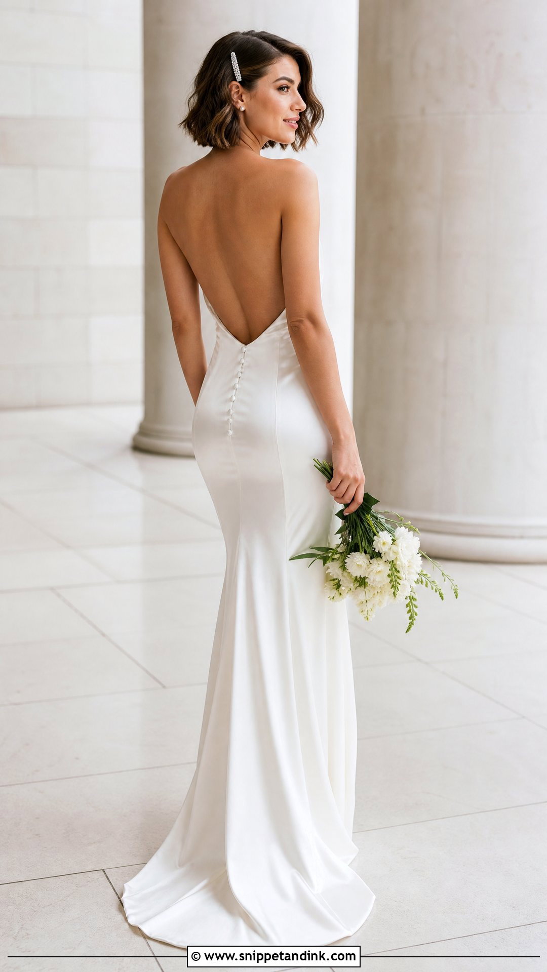 Short Wavy Bob For Open Back Wedding Dress - Snippet and Ink - 20 Open Back Wedding Dress Hairstyles
