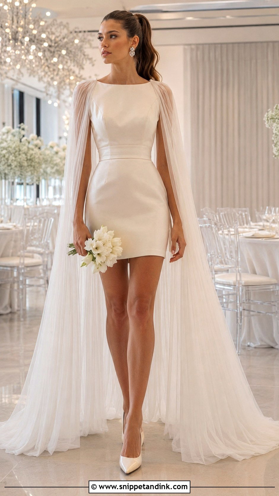 Short Wedding Dress With Detachable Floor Length Cape - Snippet and Ink - 20 Detachable Cape Wedding Dress Ideas